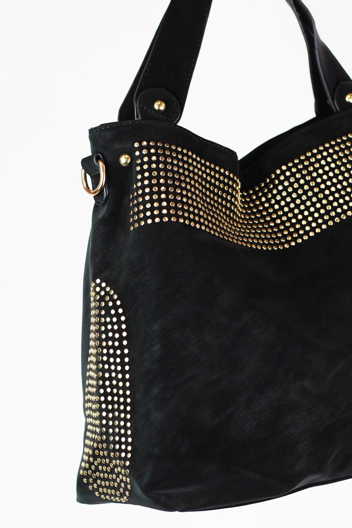 Brushed Faux Leather Handbag w/ Top & Side Stud Accents
