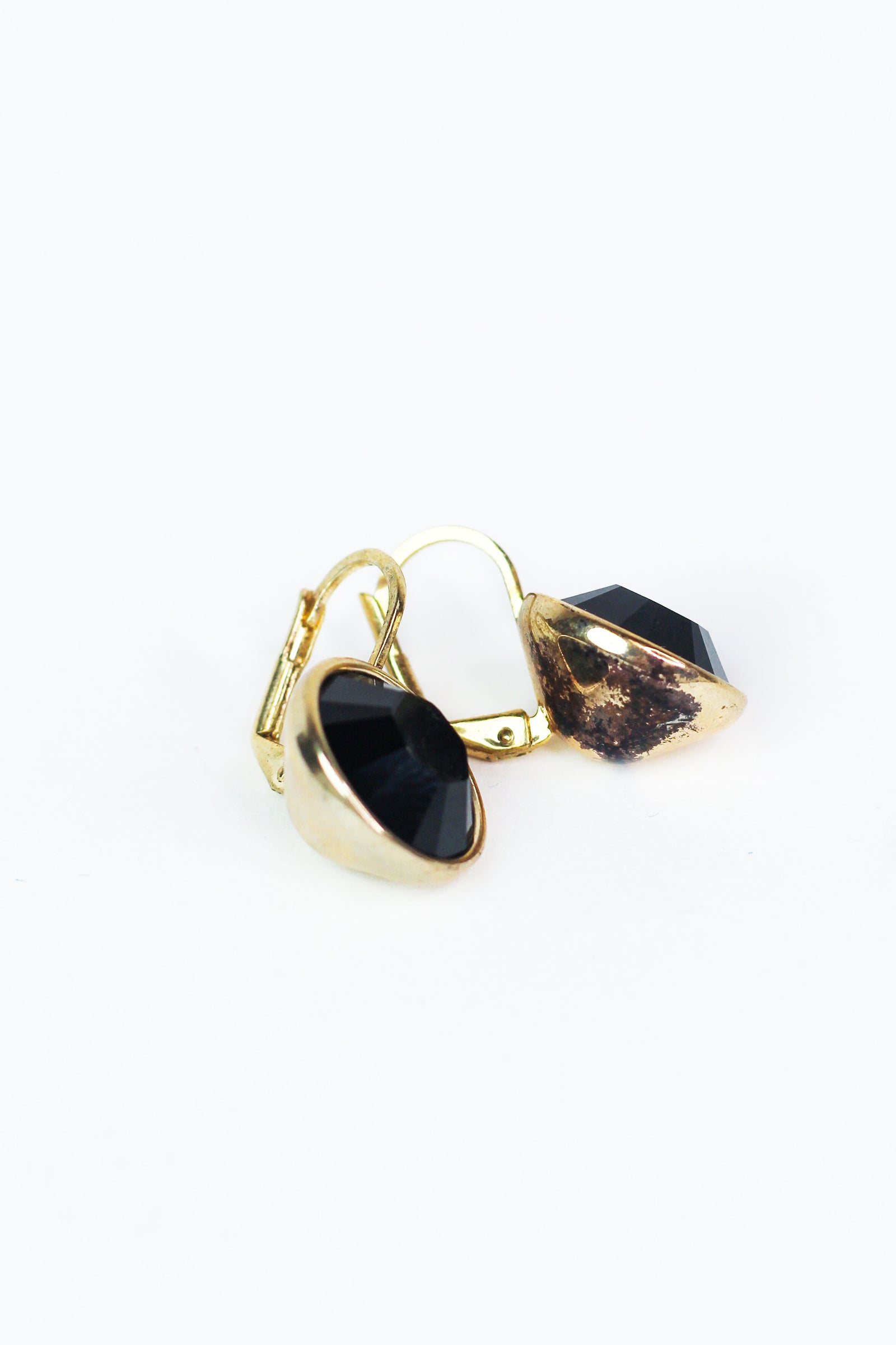 Large Stone Lever Back Gold Earrings (SALE)