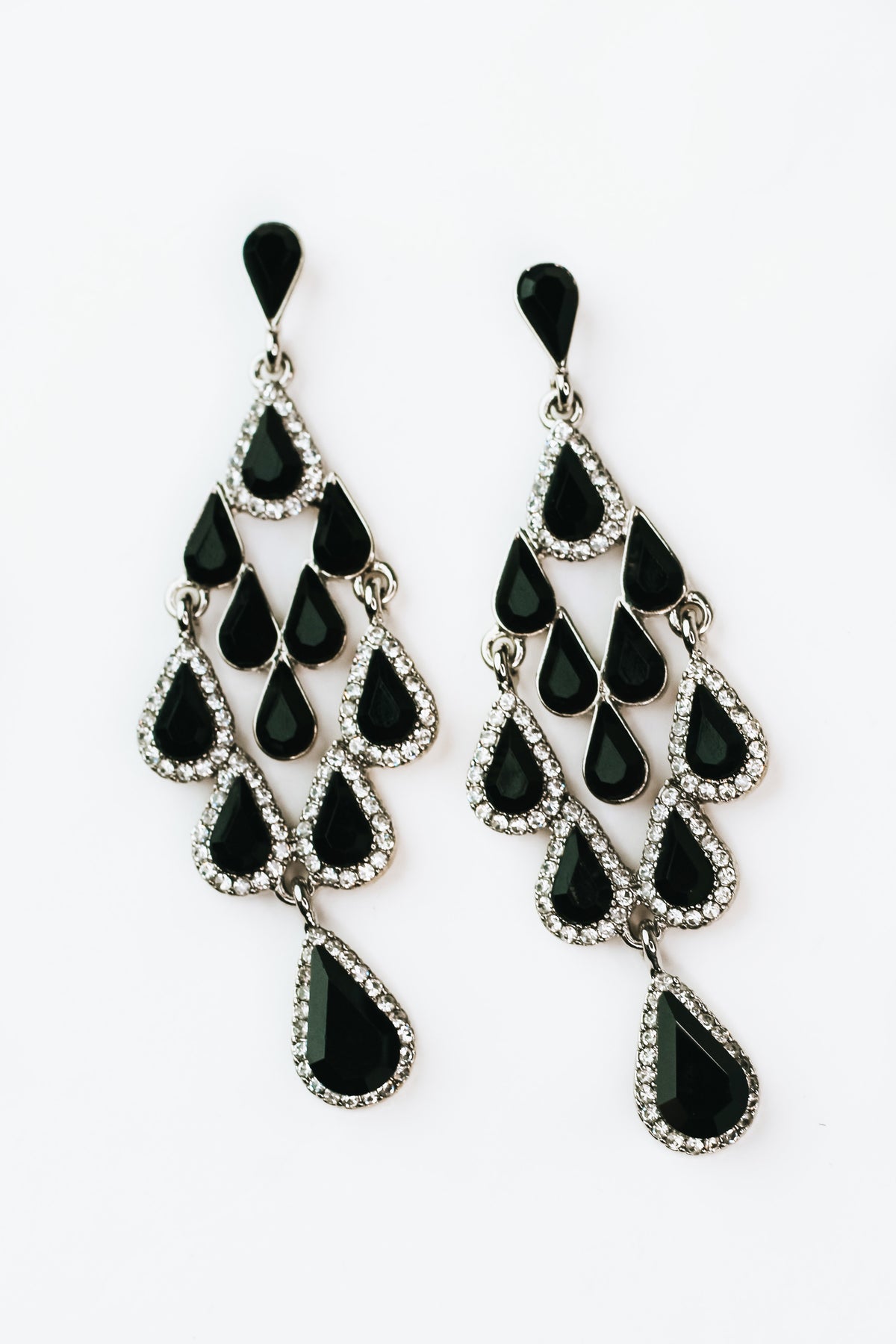 Teardrop V Half Rhinestone Trim Earring