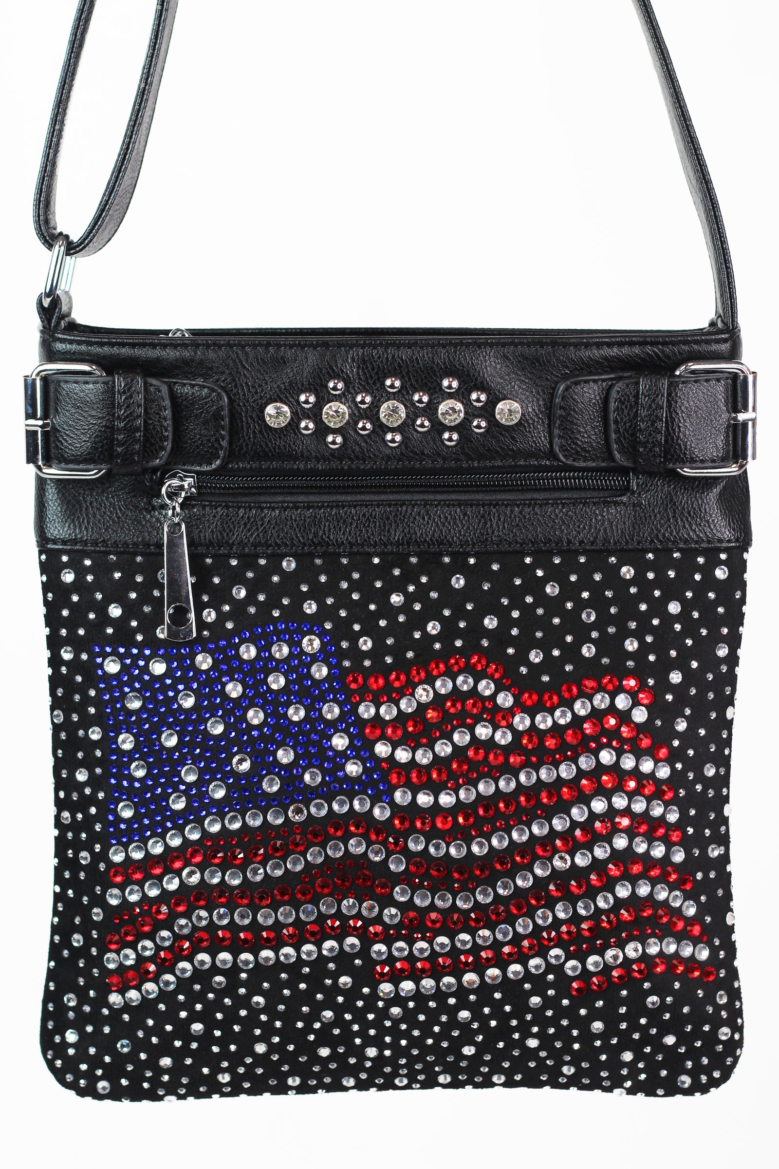 Wavy USA Flag & Mixed Rhinestone Scatter Messenger Bag