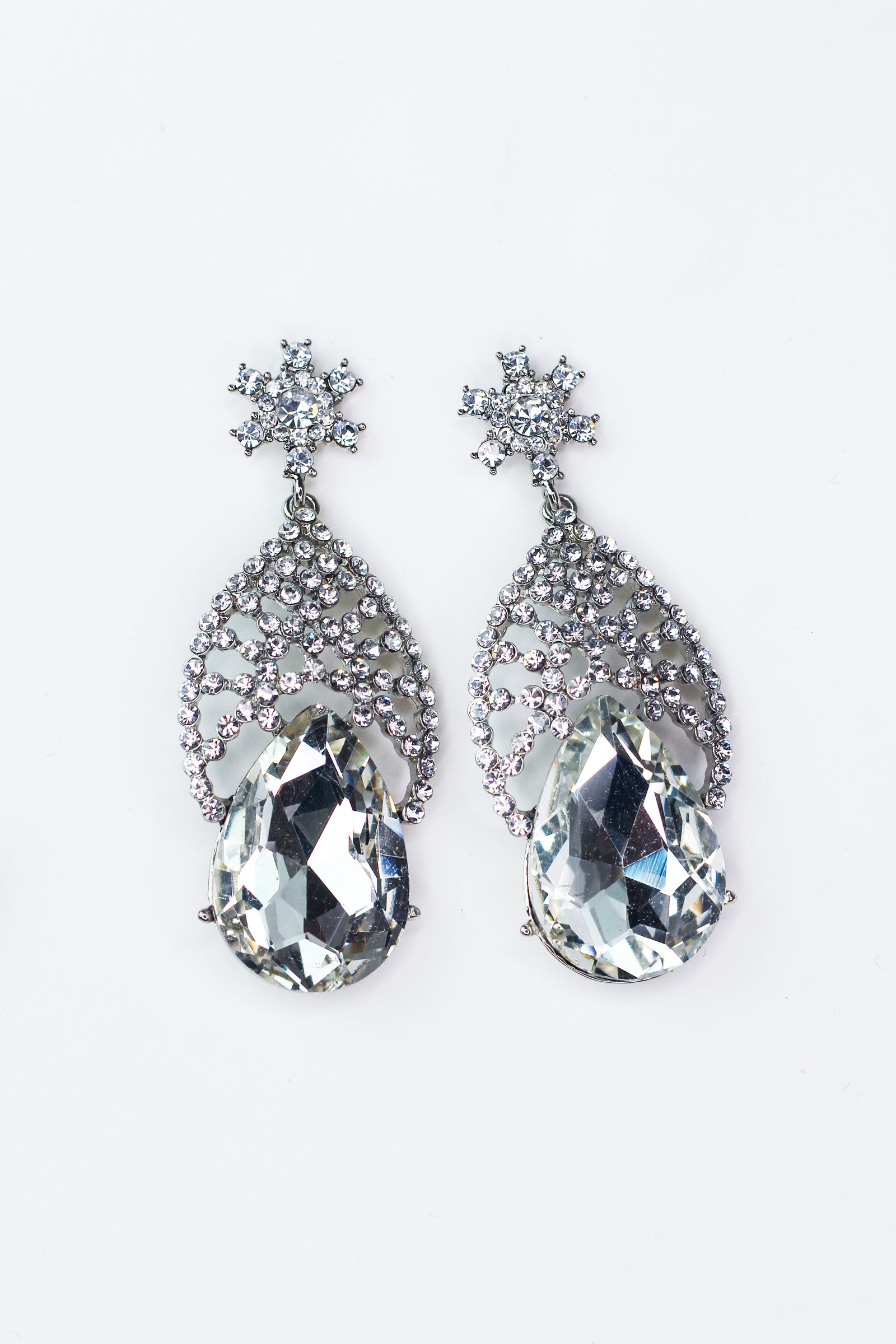 Cutout Rhinestone Top Large Teardrop Earring