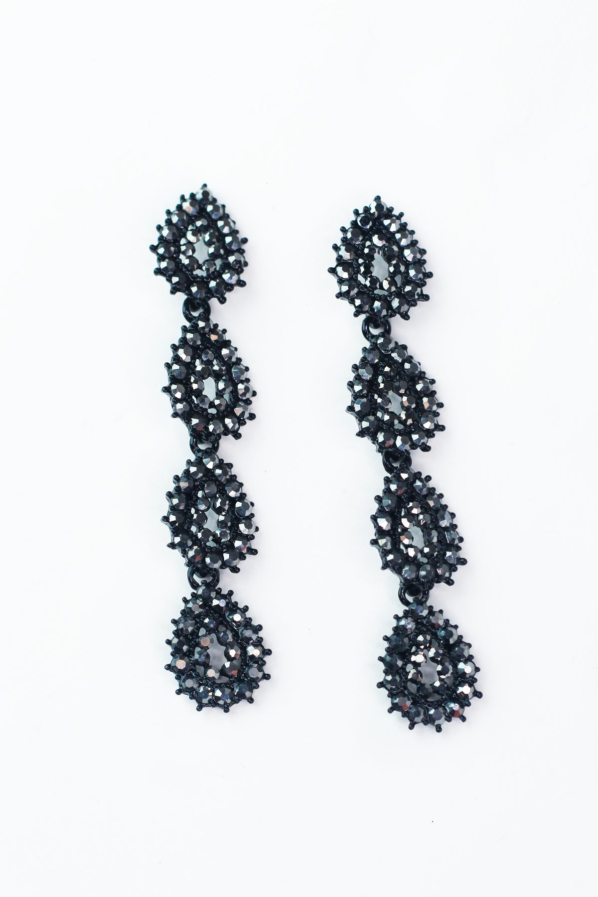 Filled 4 Rhinestone Teardrop Long Earring