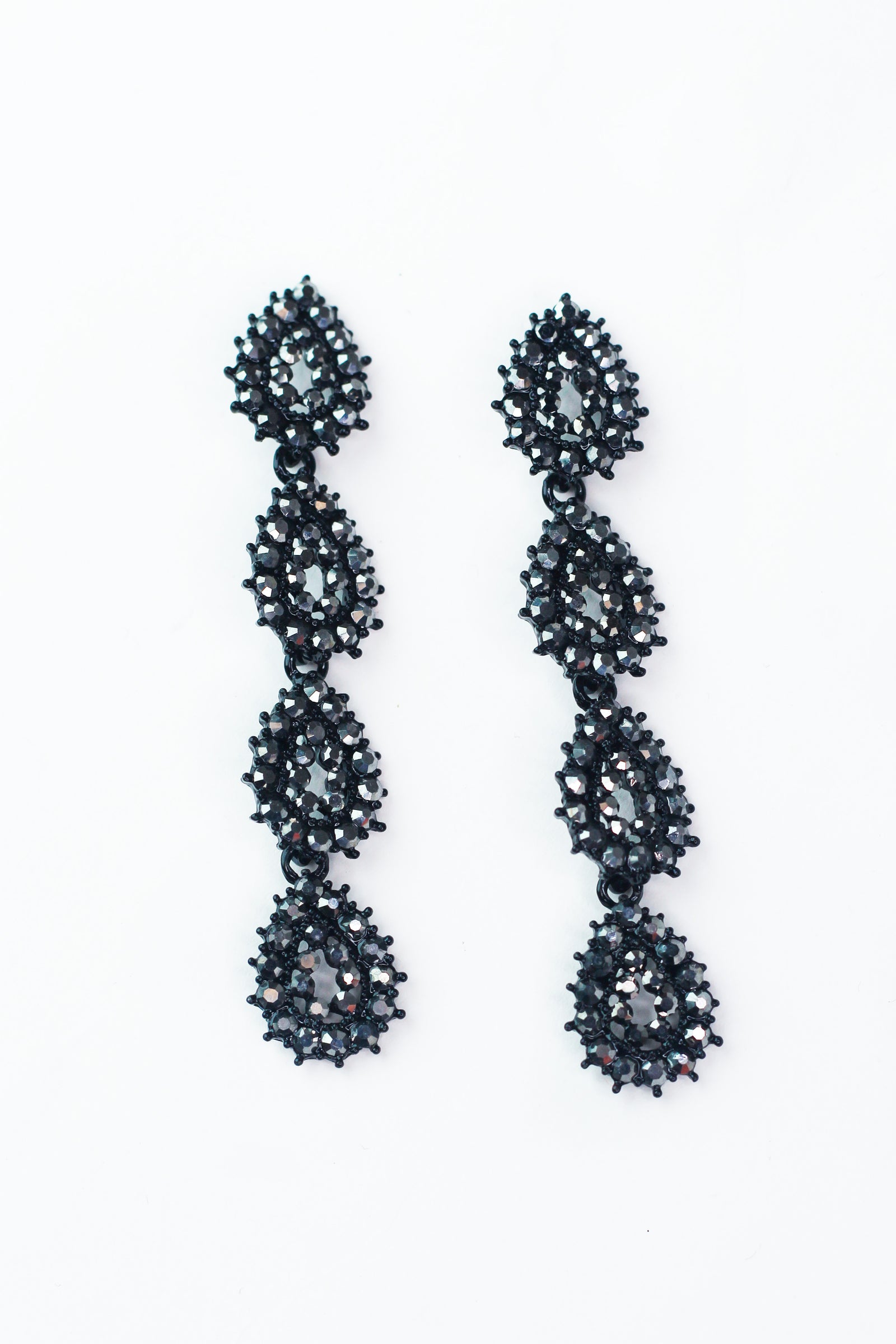 Filled 4 Rhinestone Teardrop Long Earring