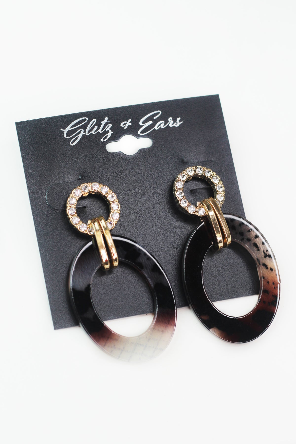 Rhinestone Ring Marble Open Oval Earring
