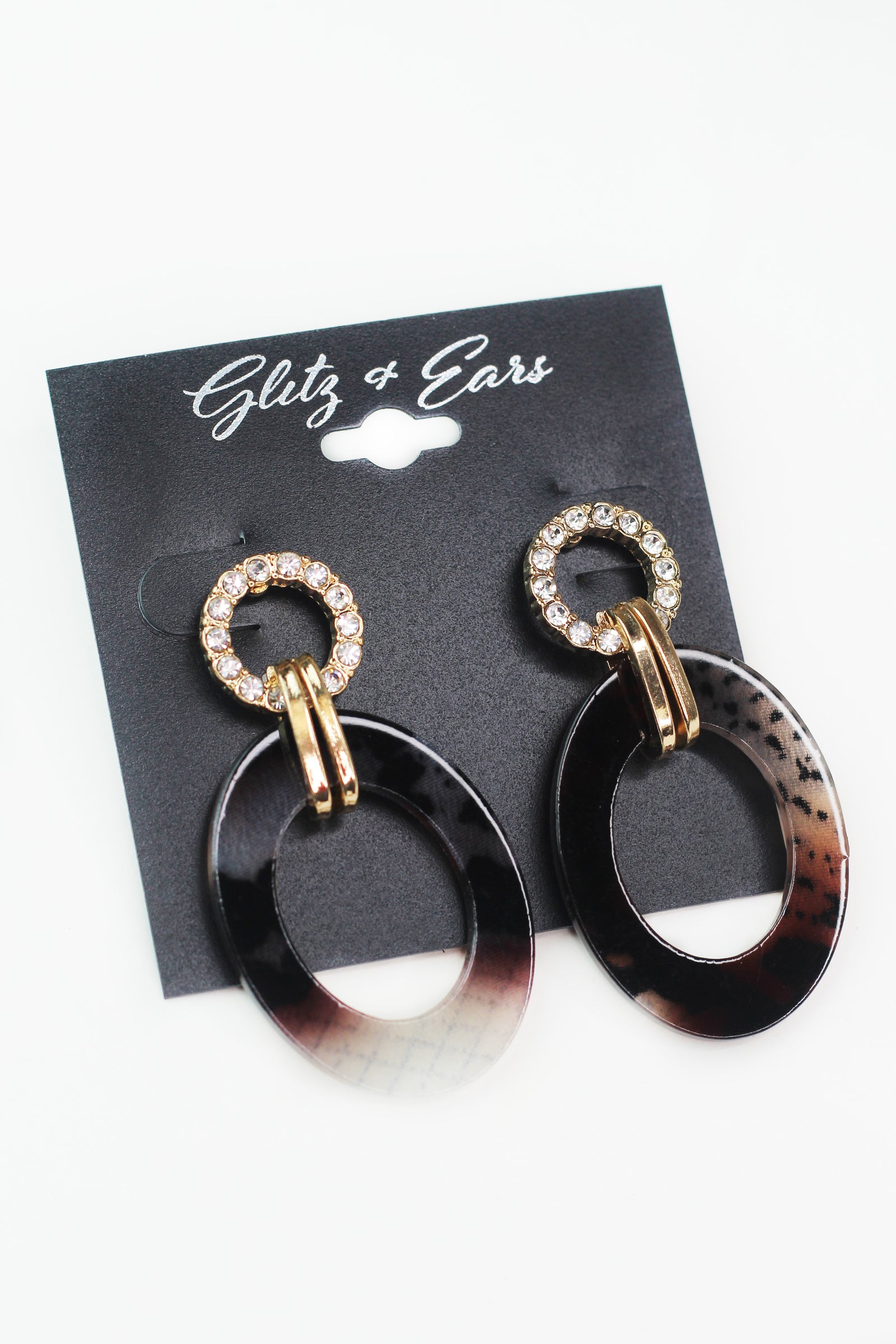Rhinestone Ring Marble Open Oval Earring