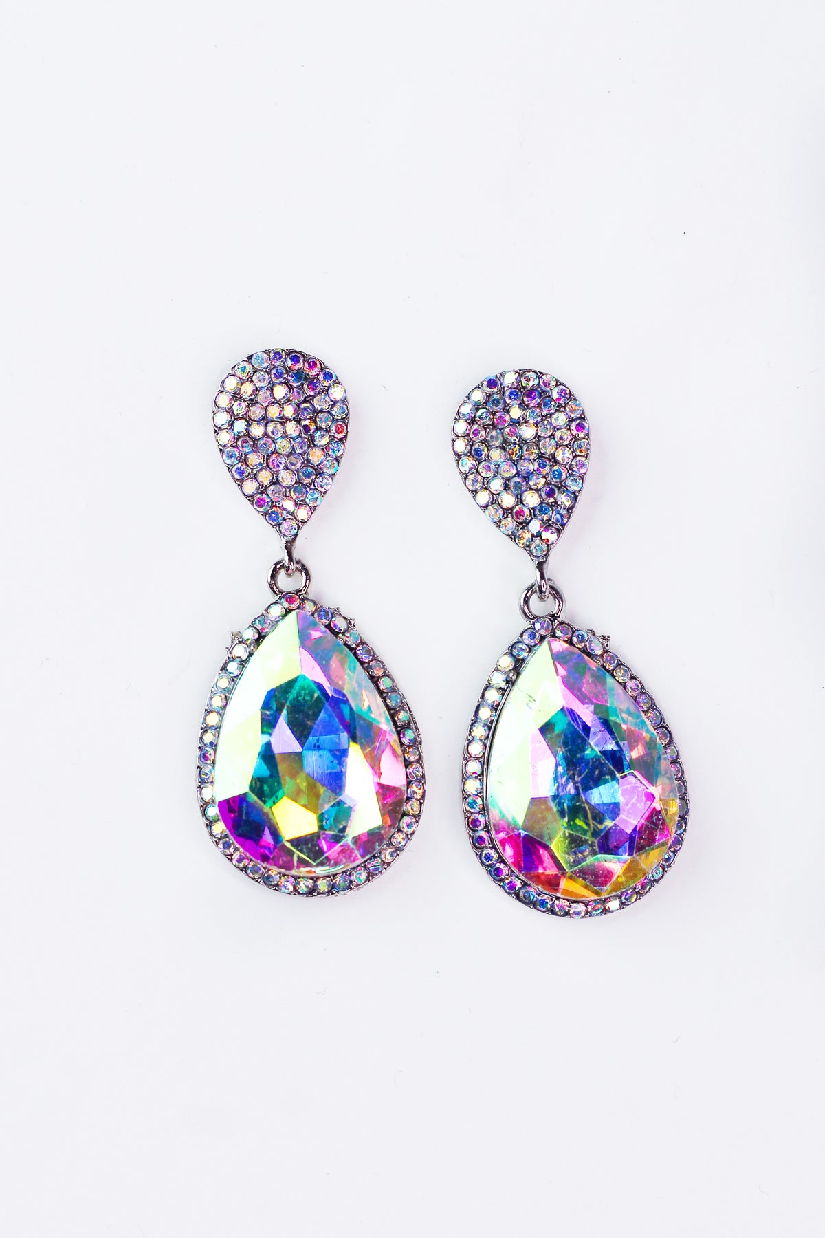 Filled Rhinestone Top Teardrop Dangle Earring