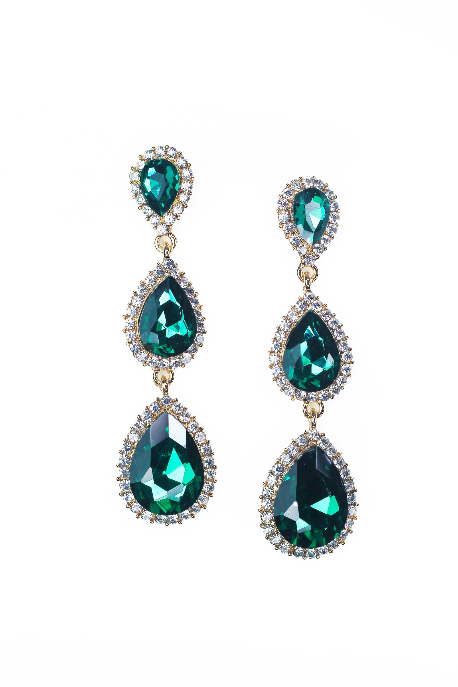 3 Teardrop Rhinestone Trim Earring