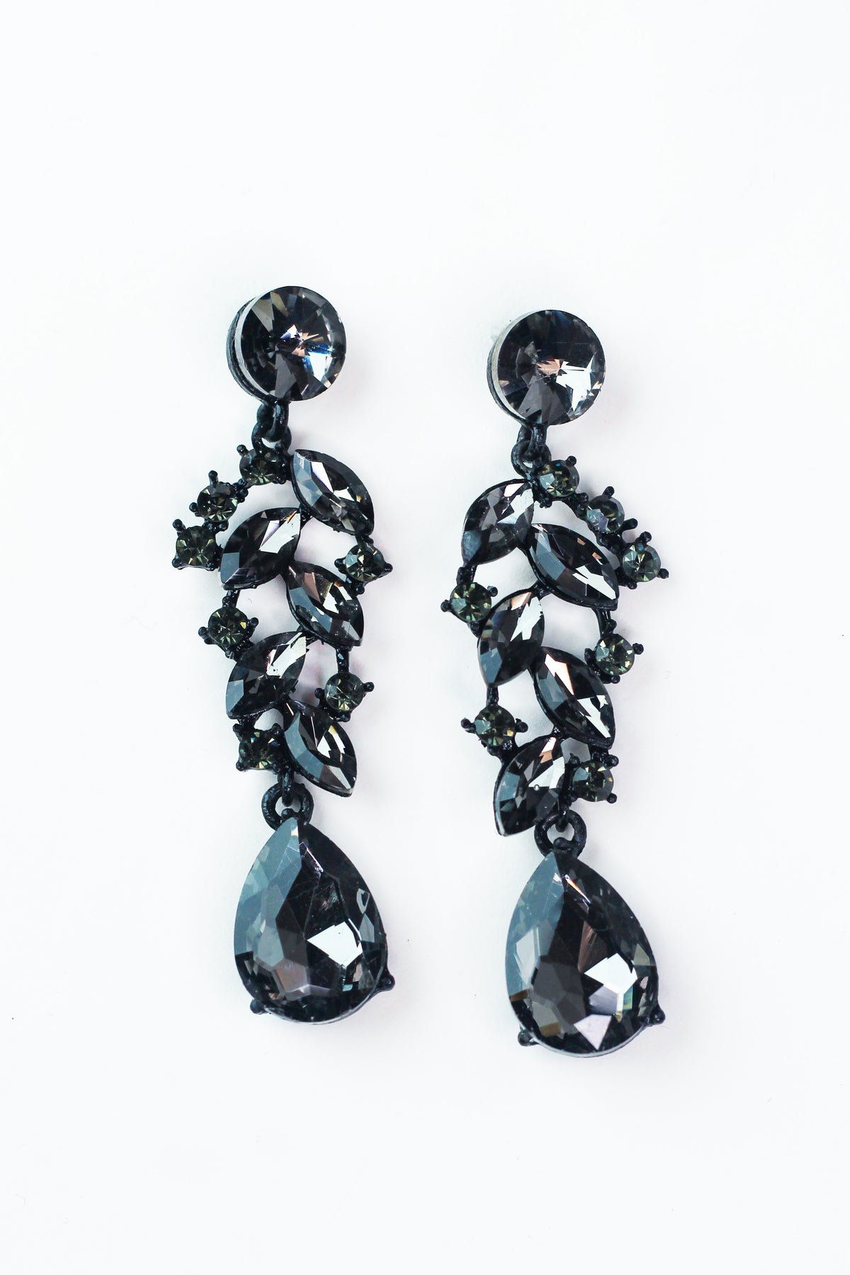 Five Almond Stone Open Design Teardrop Dangle Earring