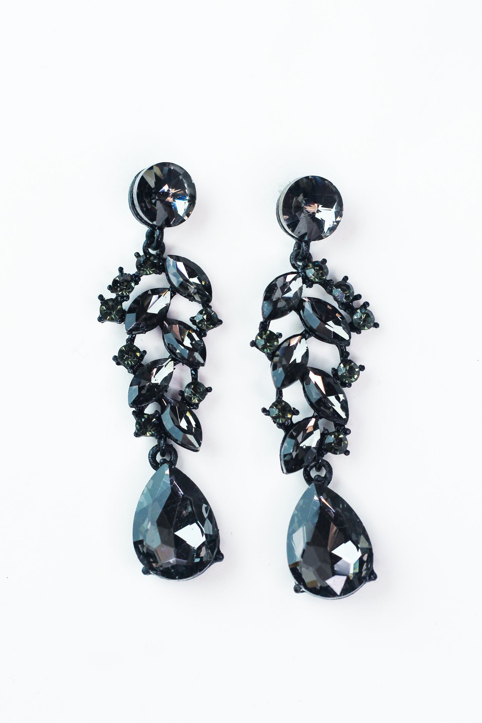 Five Almond Stone Open Design Teardrop Dangle Earring