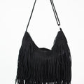 Faux Suede Fringe Covered Zip Top Purse
