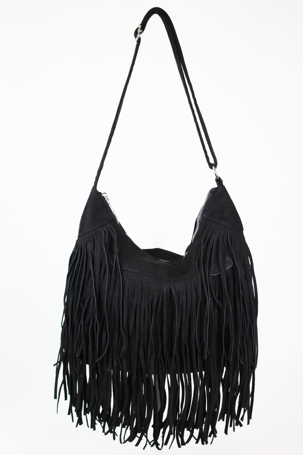Faux Suede Fringe Covered Zip Top Purse