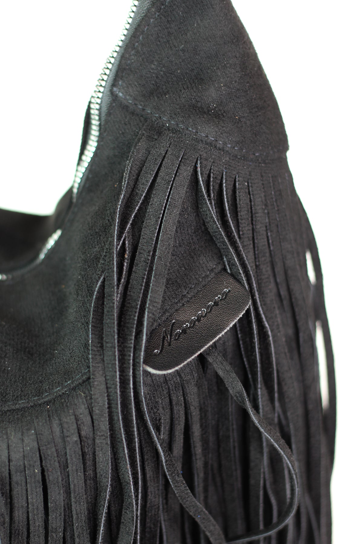 Faux Suede Fringe Covered Zip Top Purse
