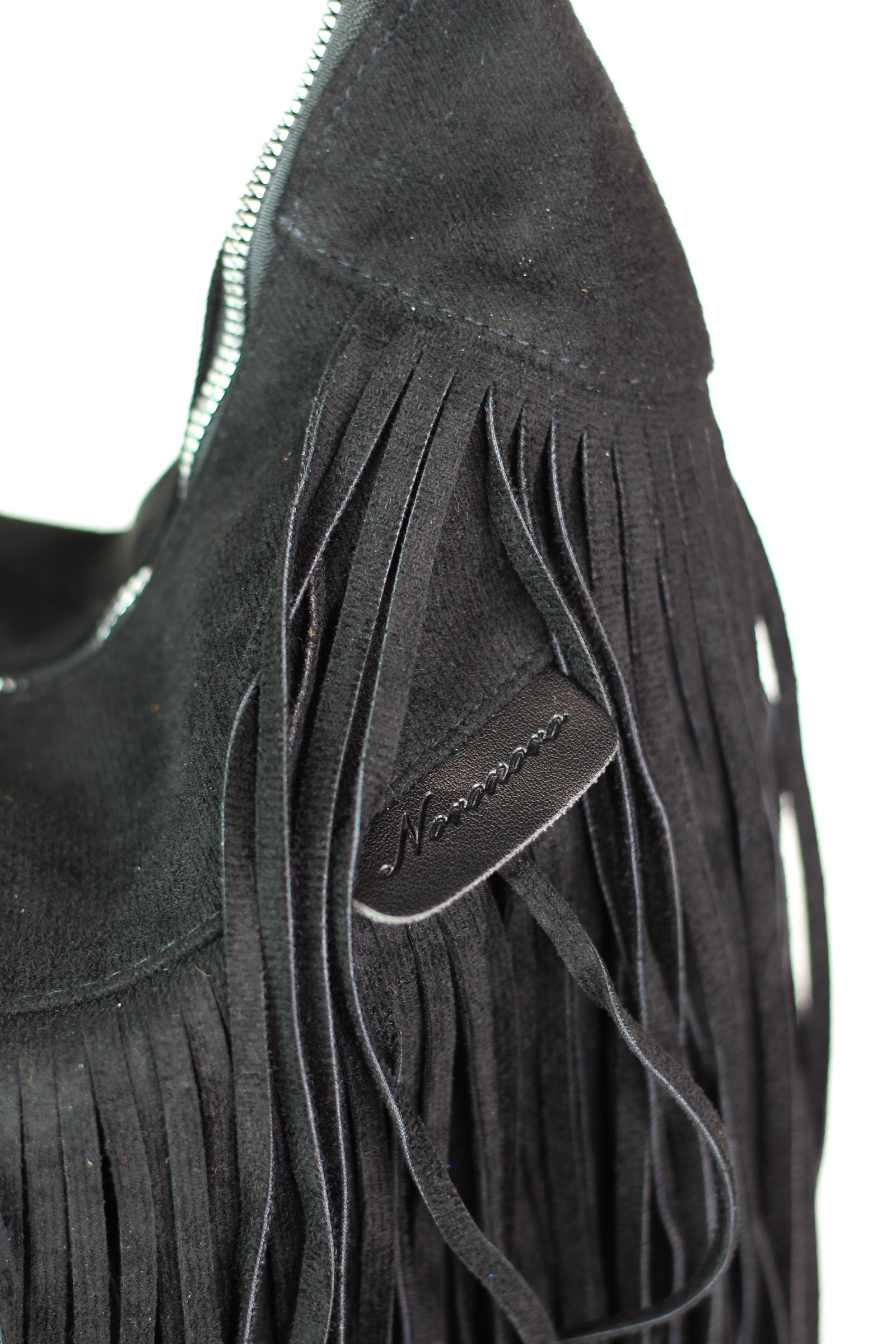 Faux Suede Fringe Covered Zip Top Purse