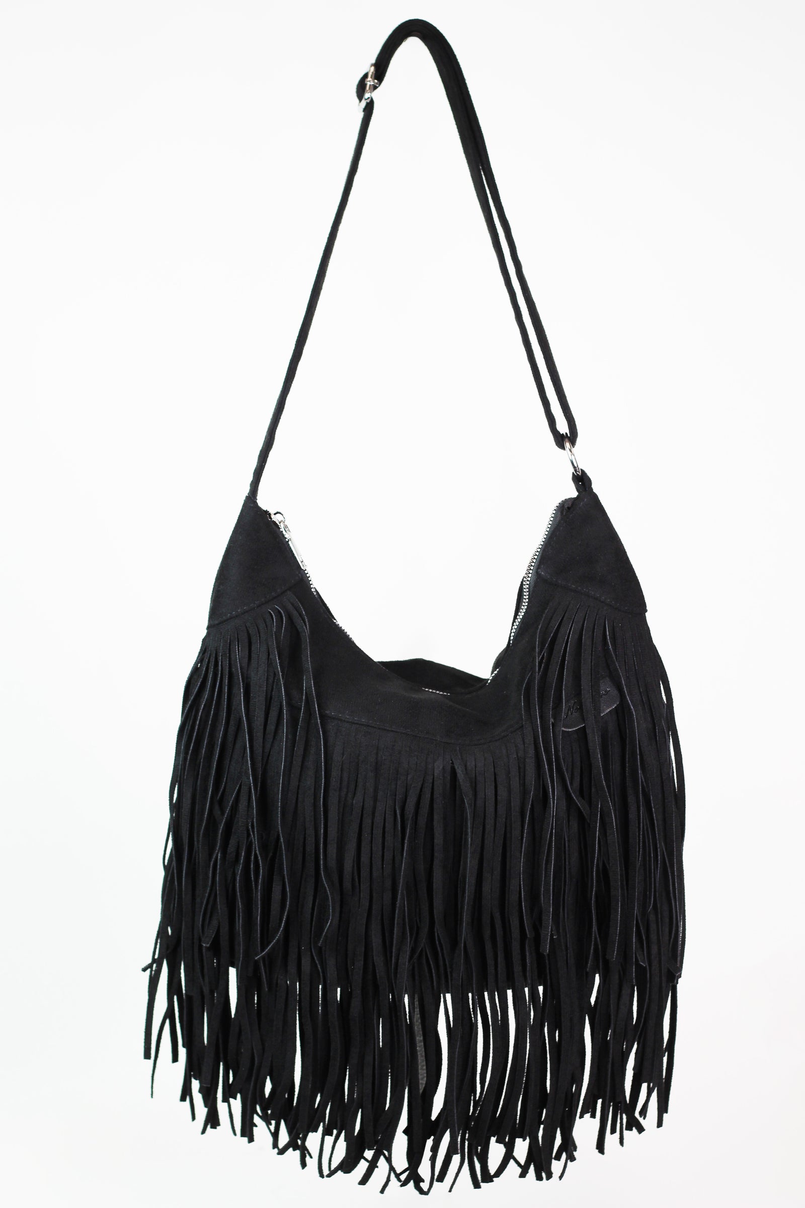 Faux Suede Fringe Covered Zip Top Purse