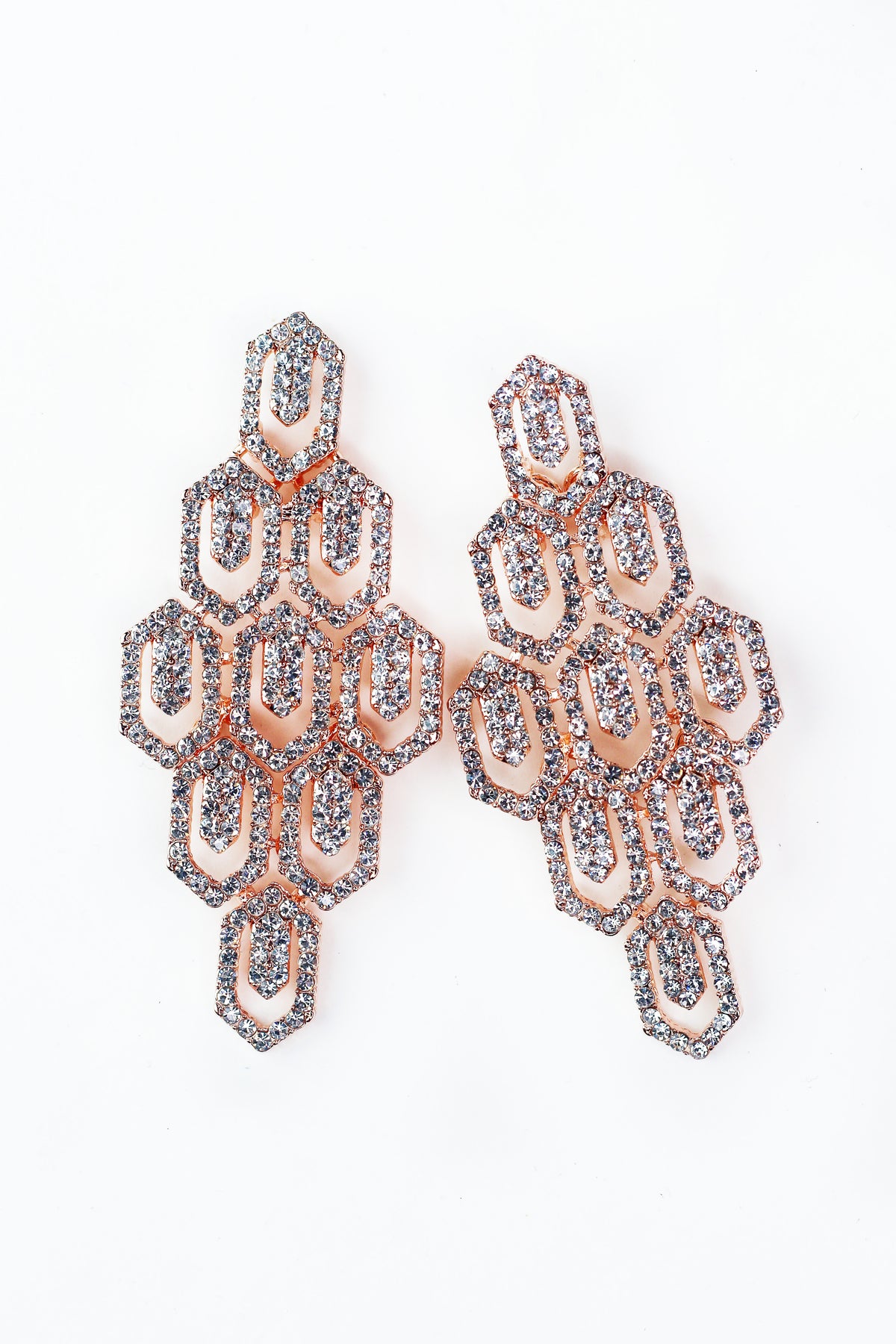 Rhinestone Pave Hexagon Link Statement Earrings