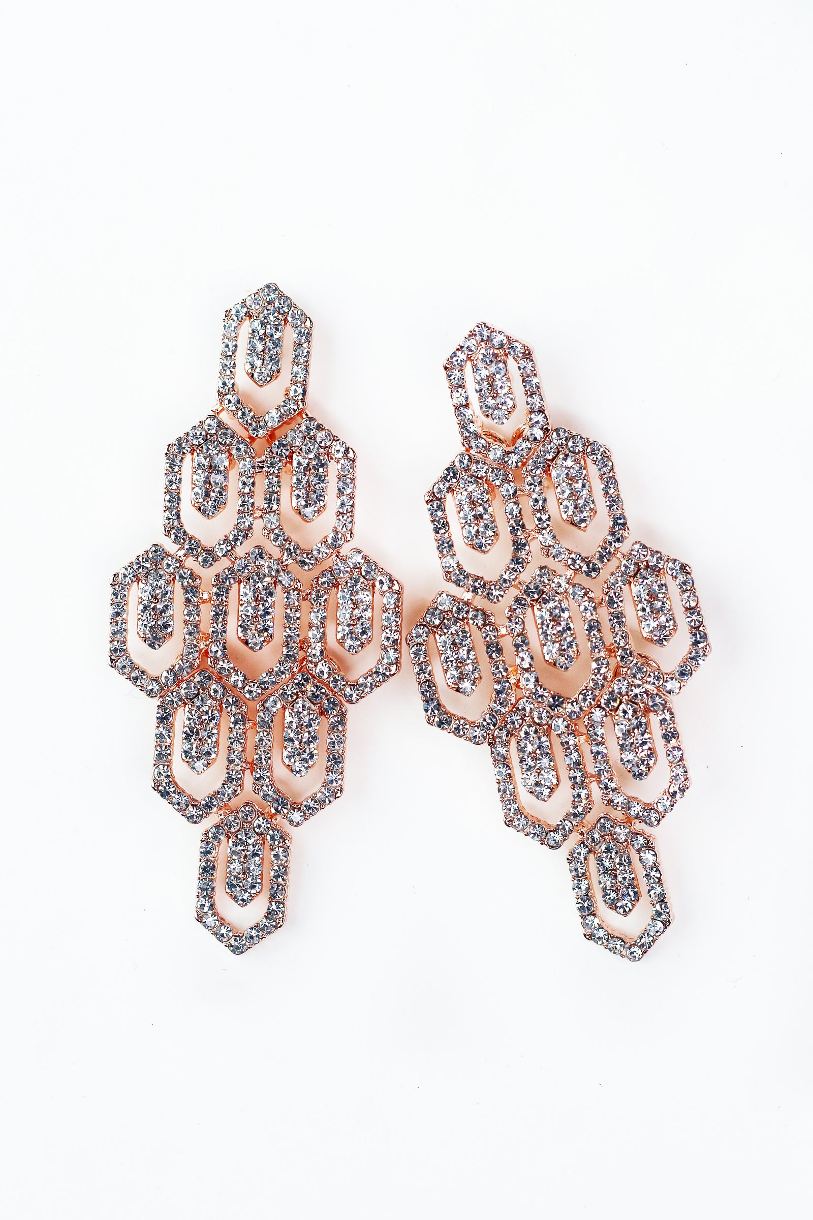 Rhinestone Pave Hexagon Link Statement Earrings