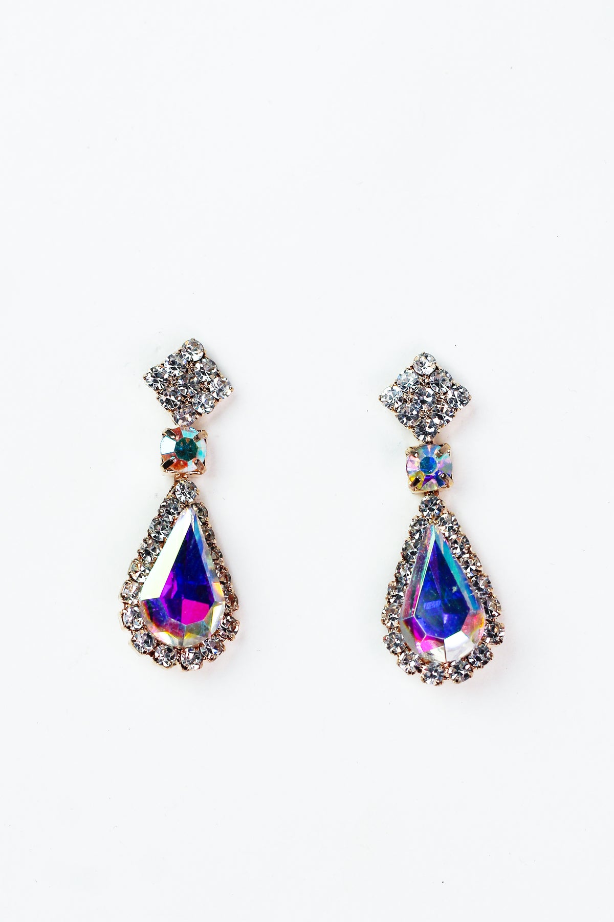 Diamond Post Circle Stone Teardrop Earring