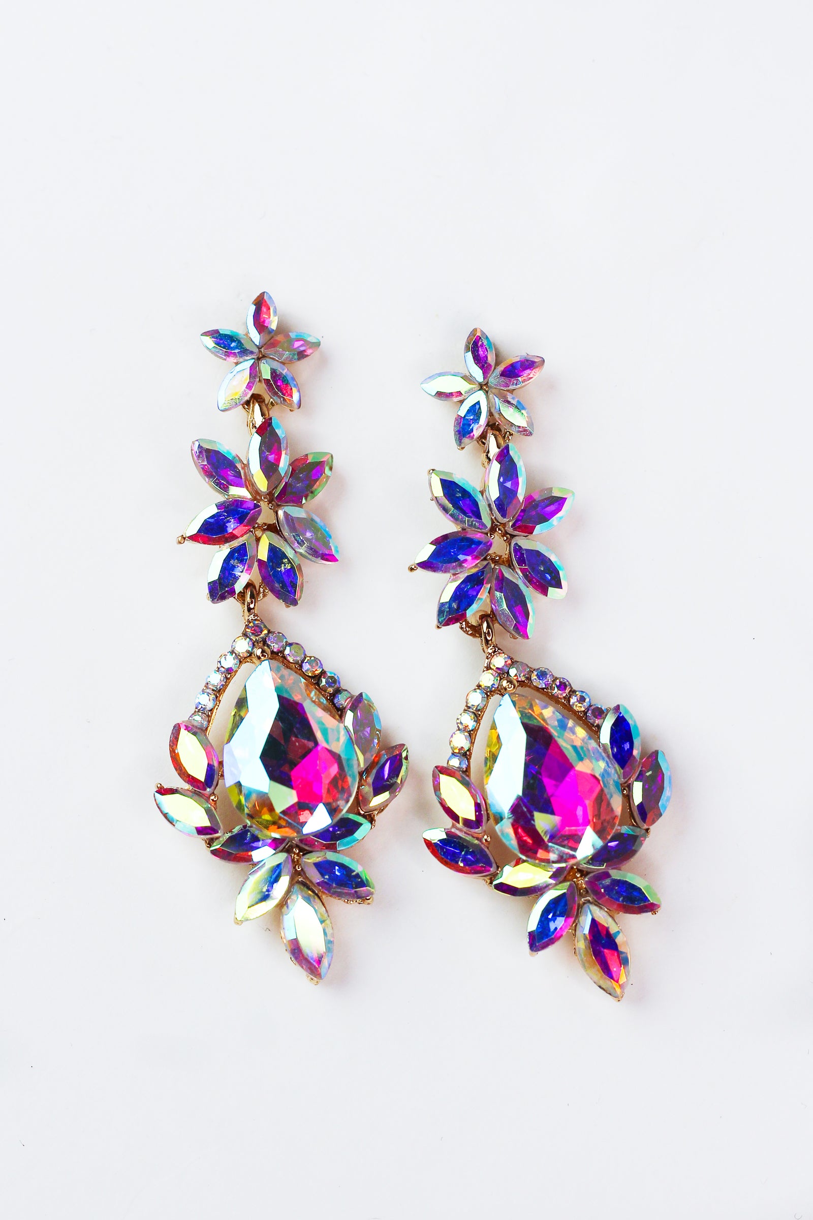 Almond Flower Top Teardrop & Almond Trim Bottom Earring