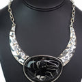 Large Oval Stone Metal Plate Sides Necklace
