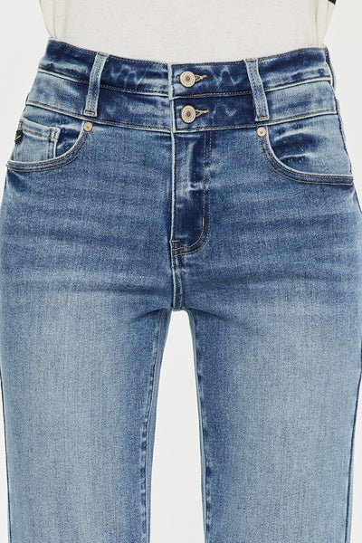 High Rise Slim Straight Double Button Jean