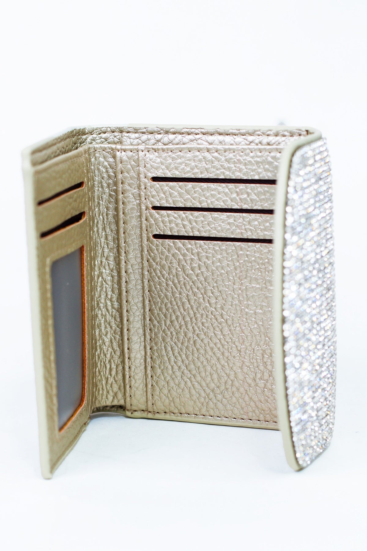 Cardholder Wallet w/ Rounded Rhinestone Flap