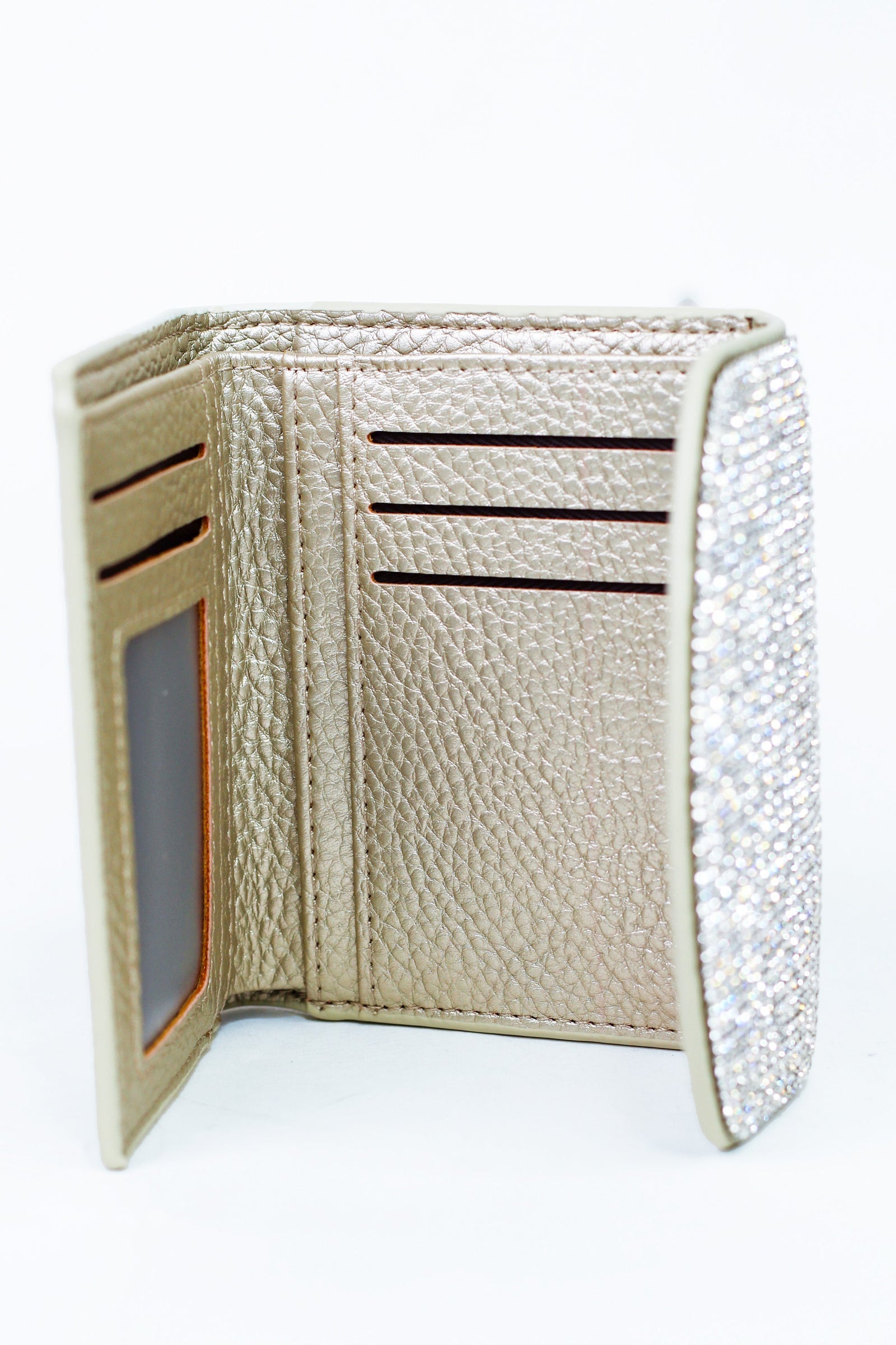 Cardholder Wallet w/ Rounded Rhinestone Flap