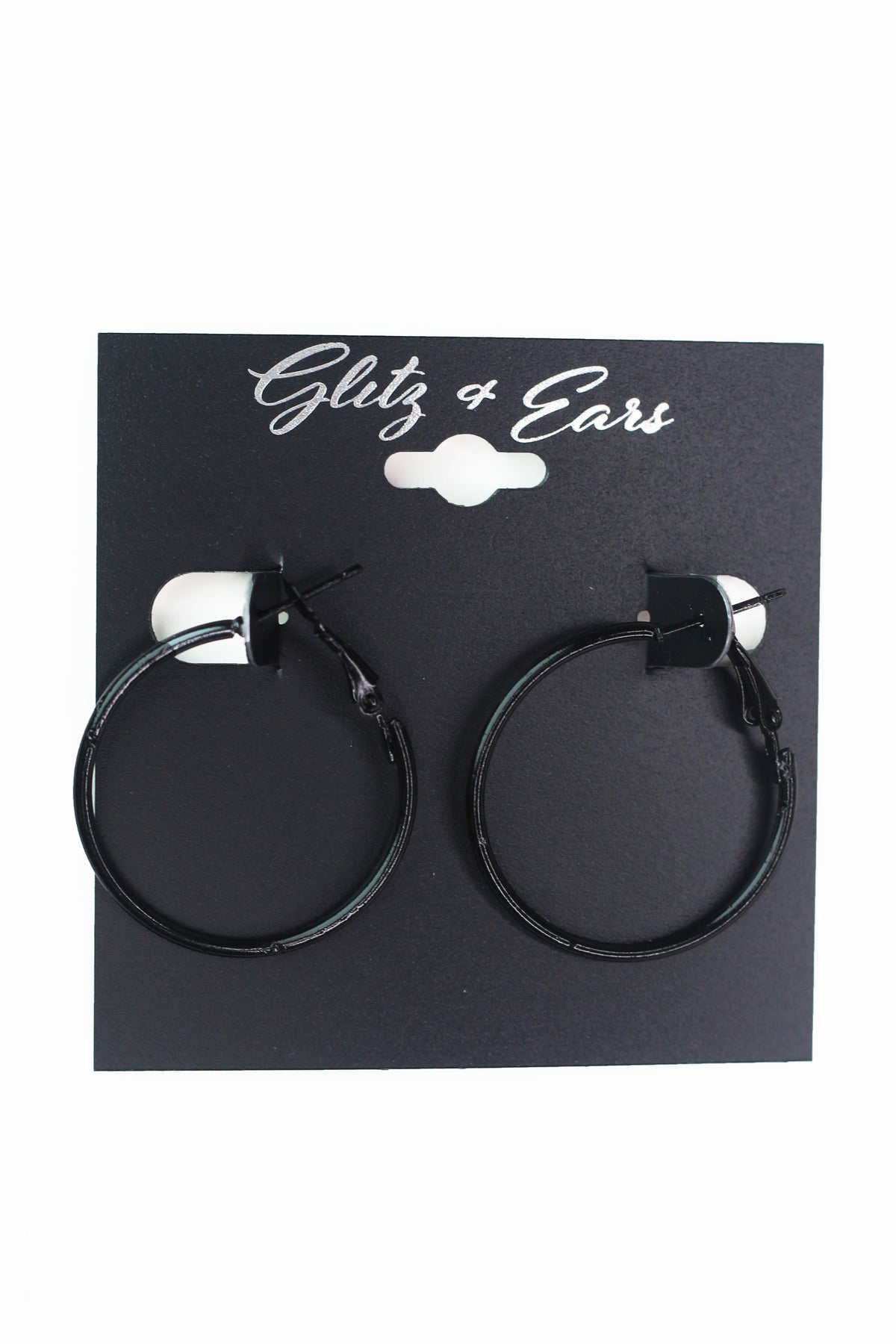Small Black Lever Back Hoop Earrings