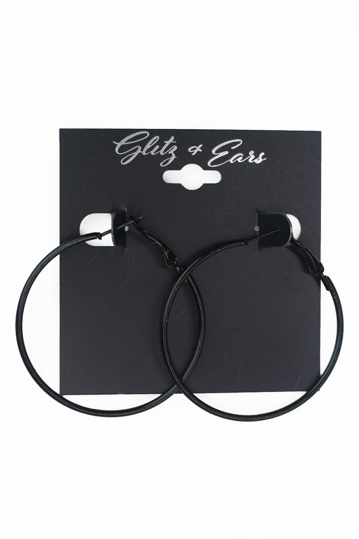 Medium Black Lever Back Hoop Earrings