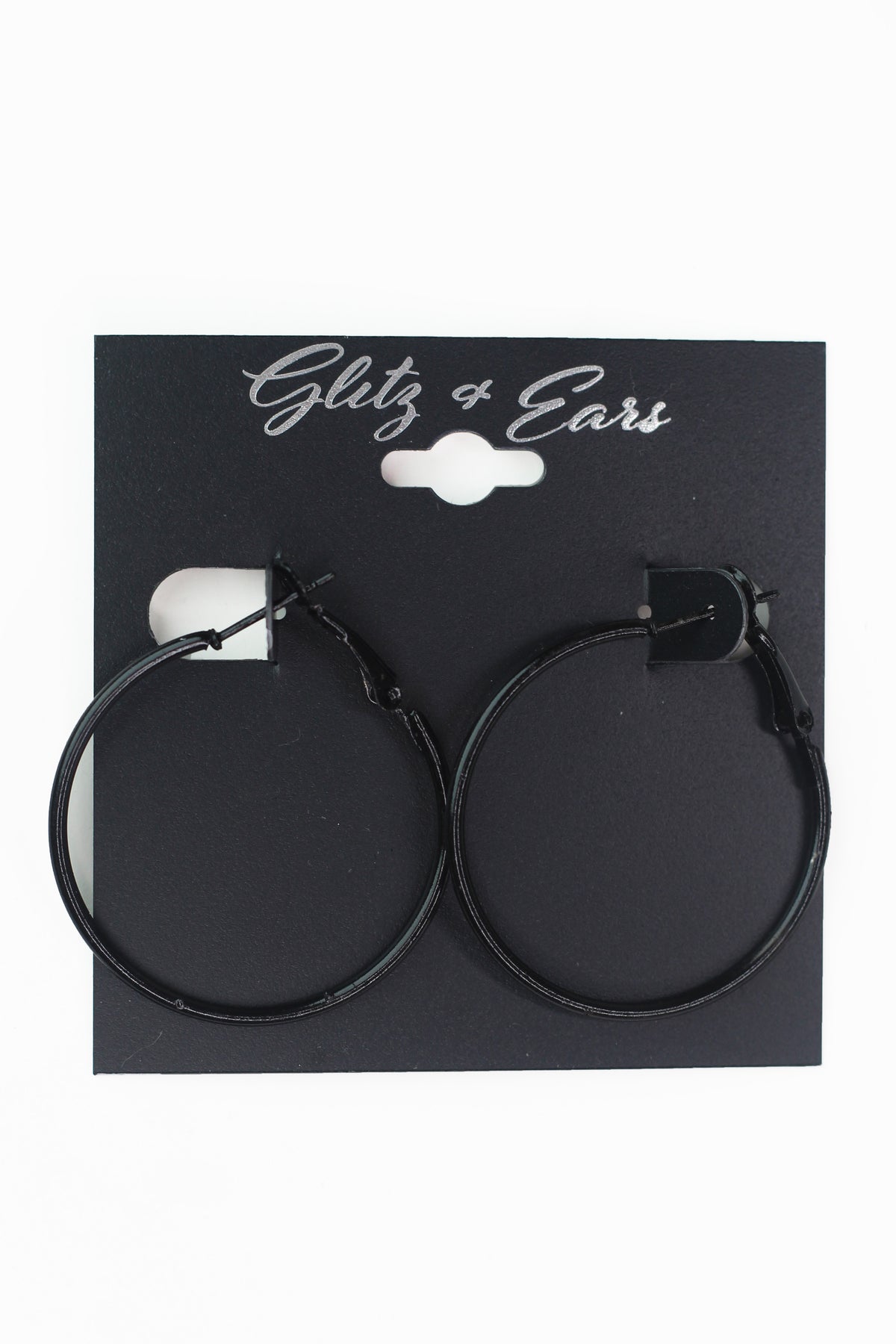 Small Black Lever Back Hoop Earrings
