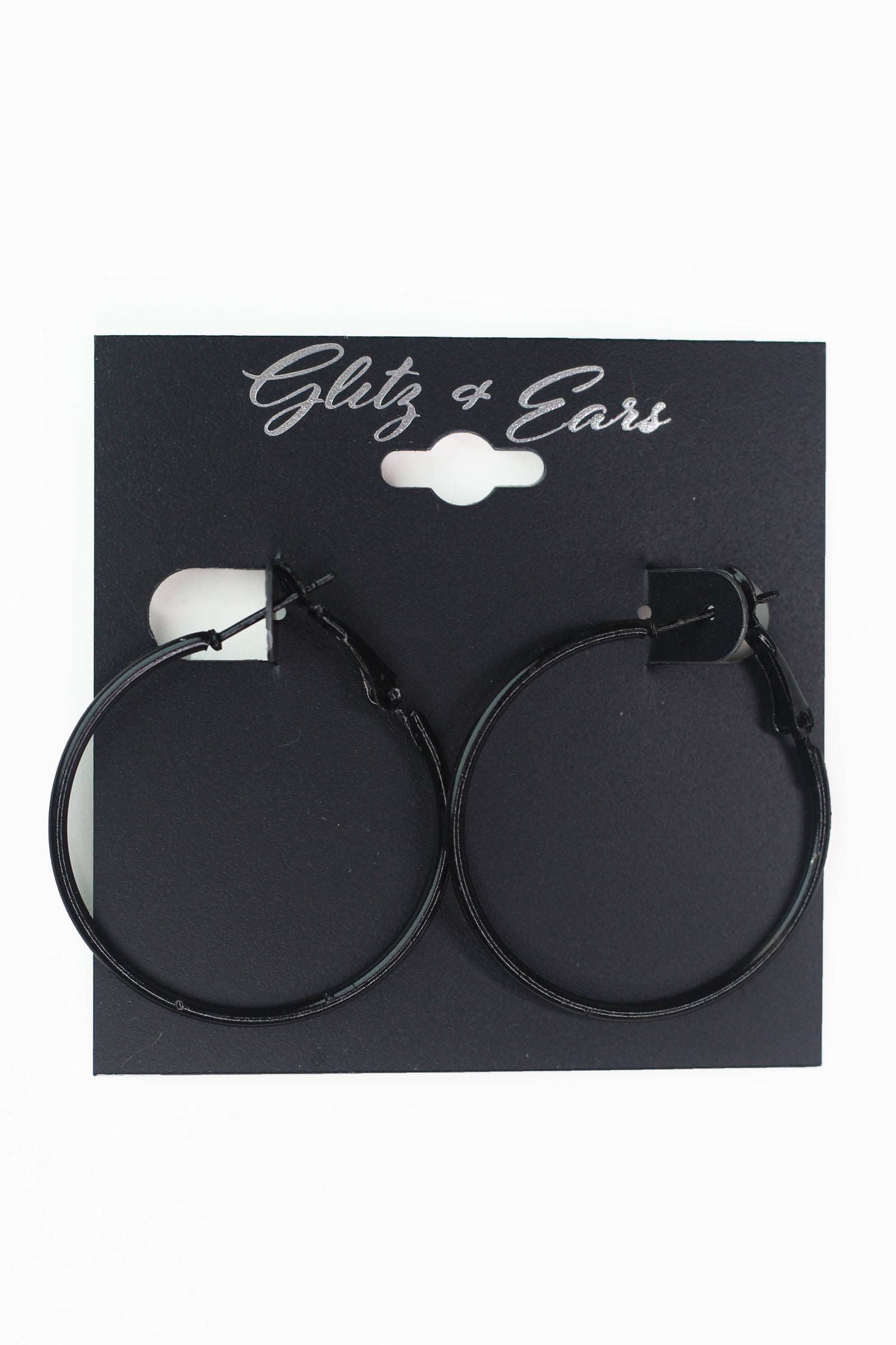 Small Black Lever Back Hoop Earrings