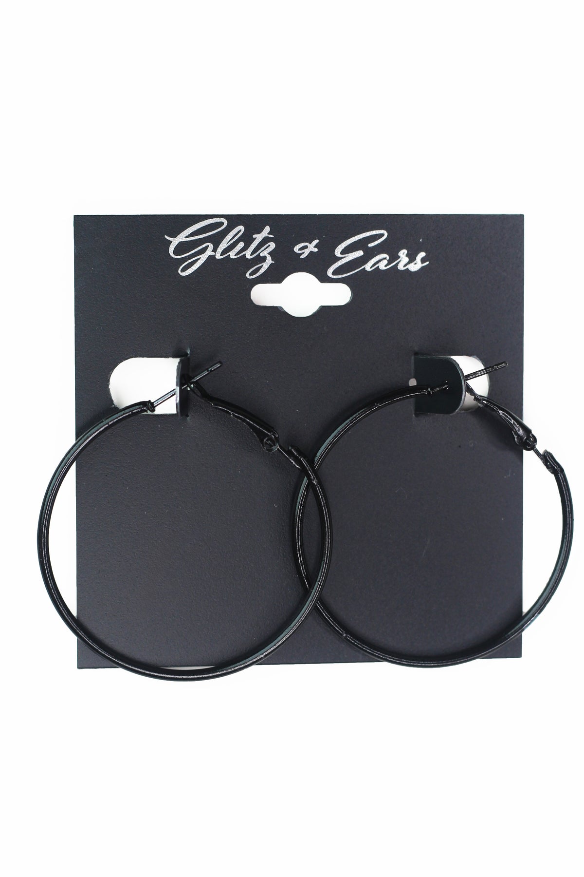 Medium Black Lever Back Hoop Earrings