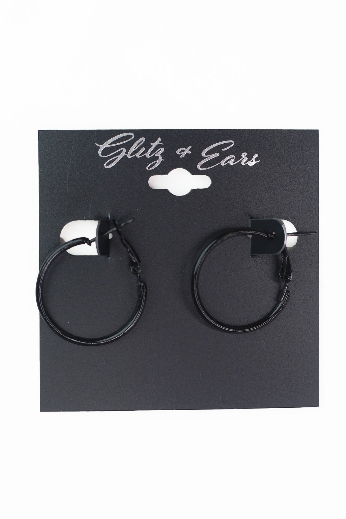 Small Black Lever Back Hoop Earrings