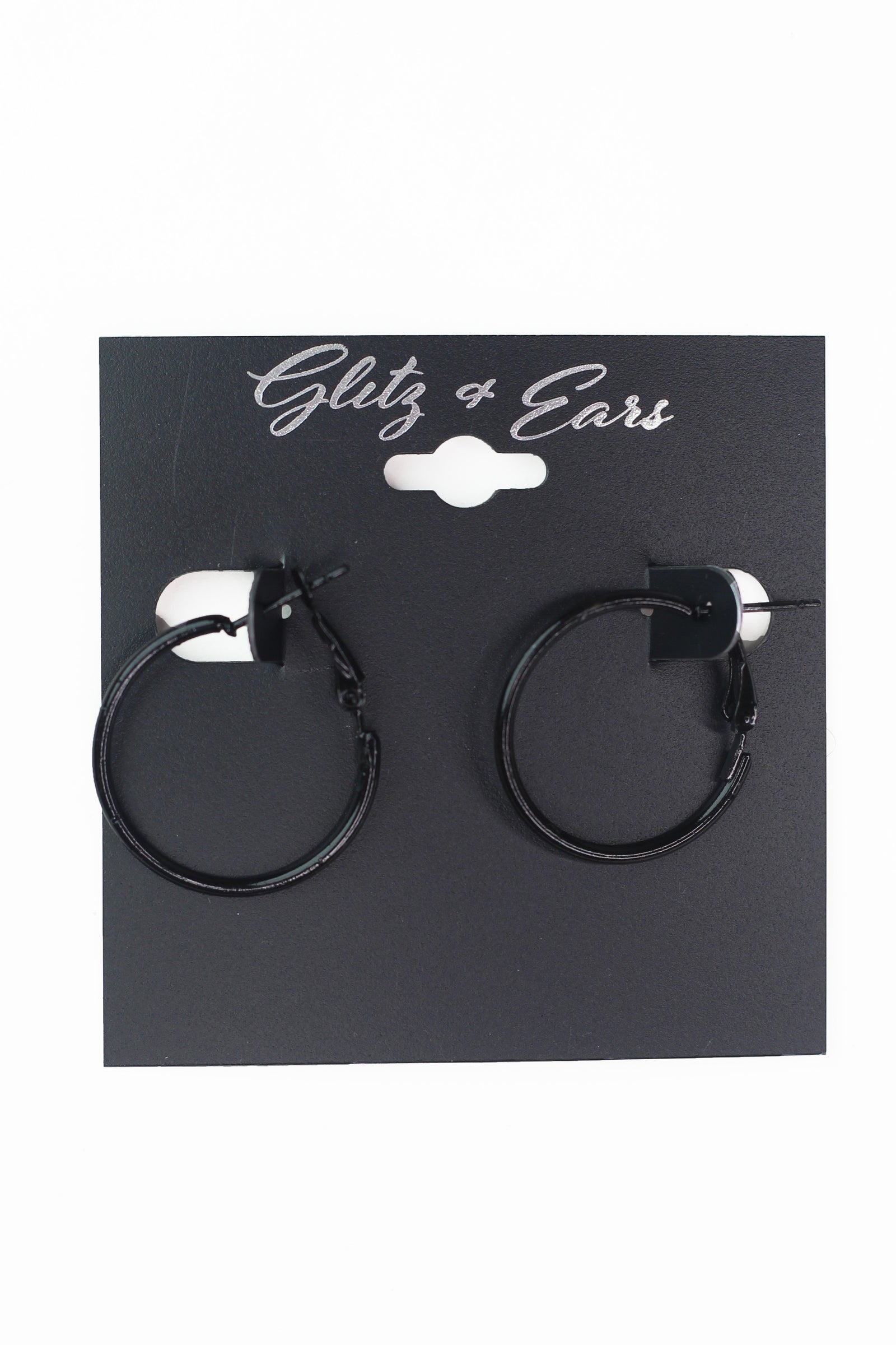 Small Black Lever Back Hoop Earrings
