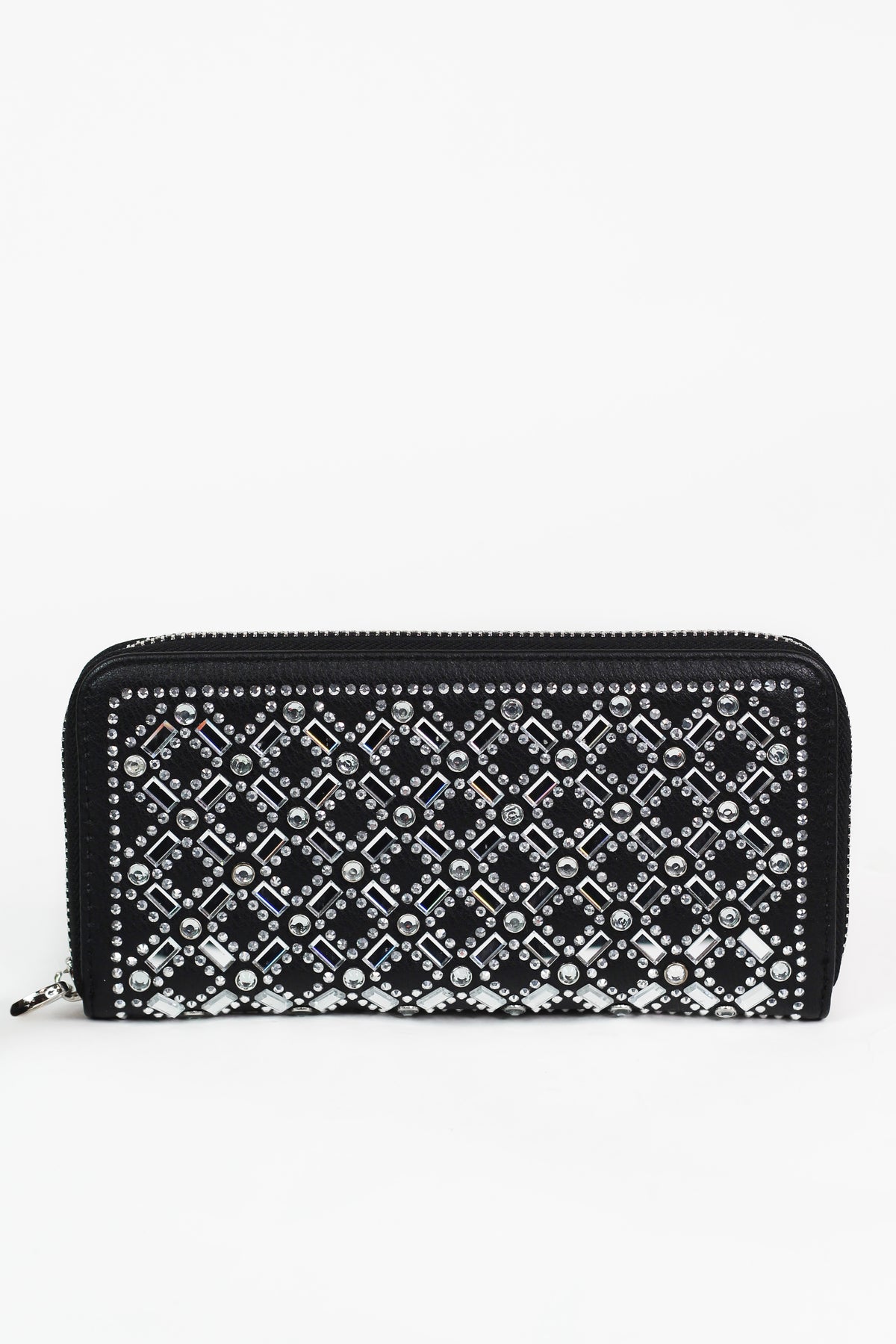 Baguette &amp; Round Rhinestone Criss Cross Wallet