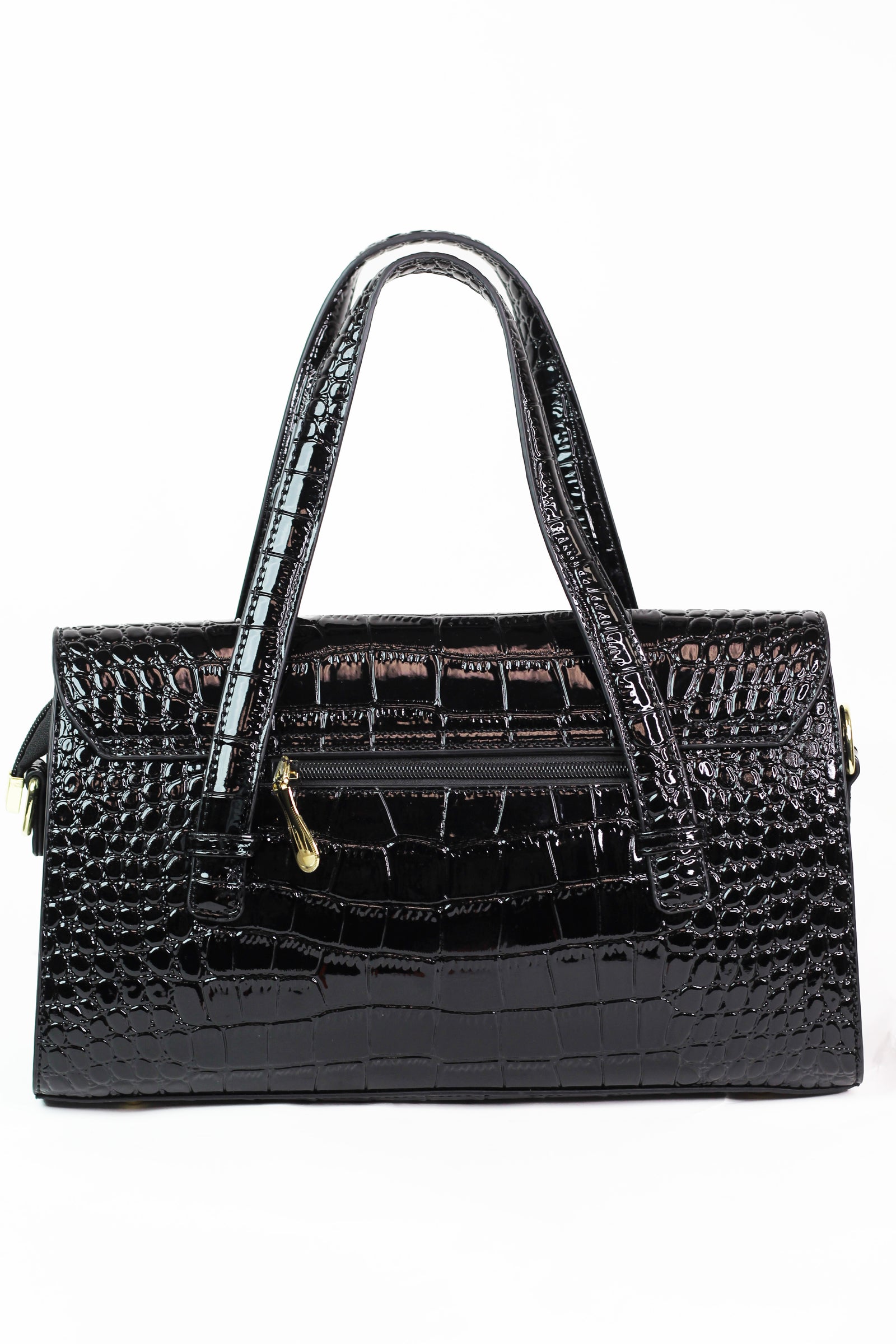 Faux Reptile Envelope Handbag w/ Rhinestone Floral Trim