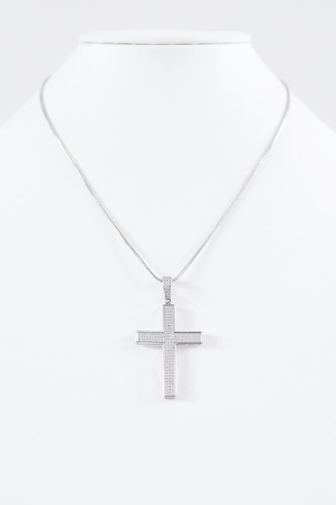 Long Three Row Pave Cross Necklace - Glitz &amp; Ears Boutique