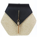 Cross Body Hexagon Straw Front Flap Tassel Handbag