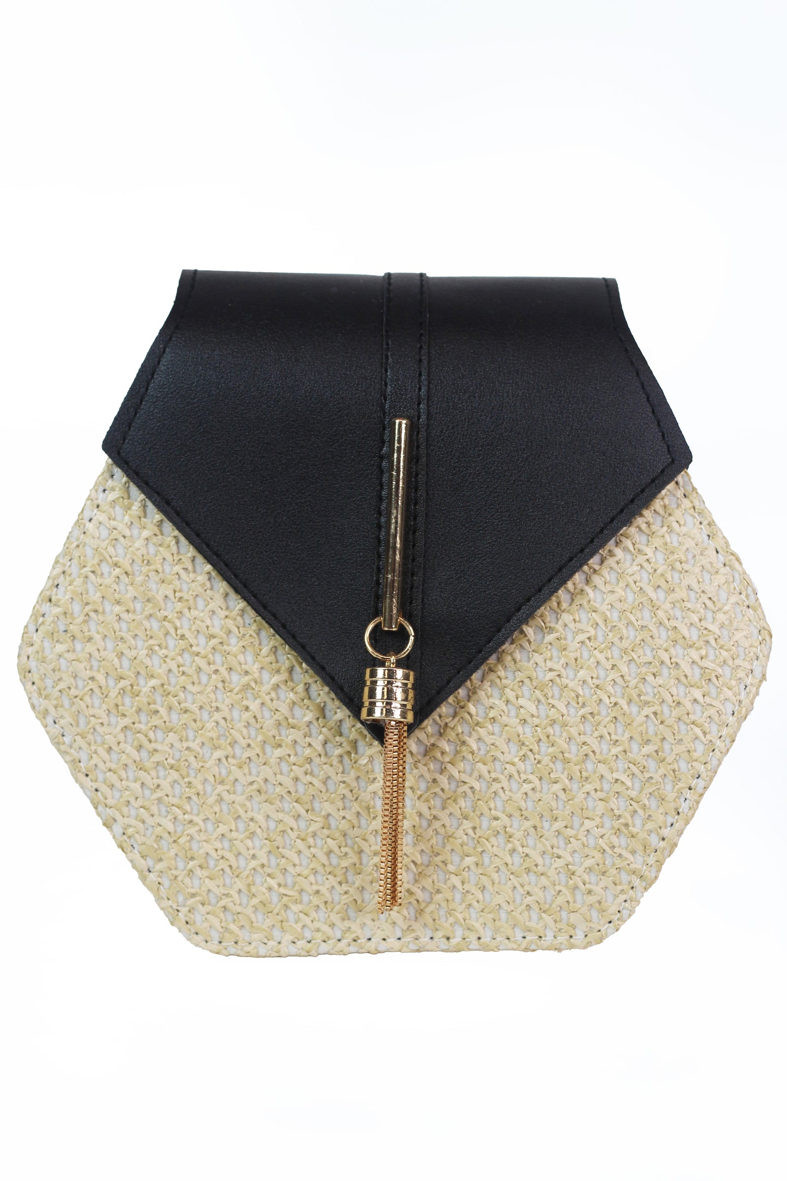 Cross Body Hexagon Straw Front Flap Tassel Handbag