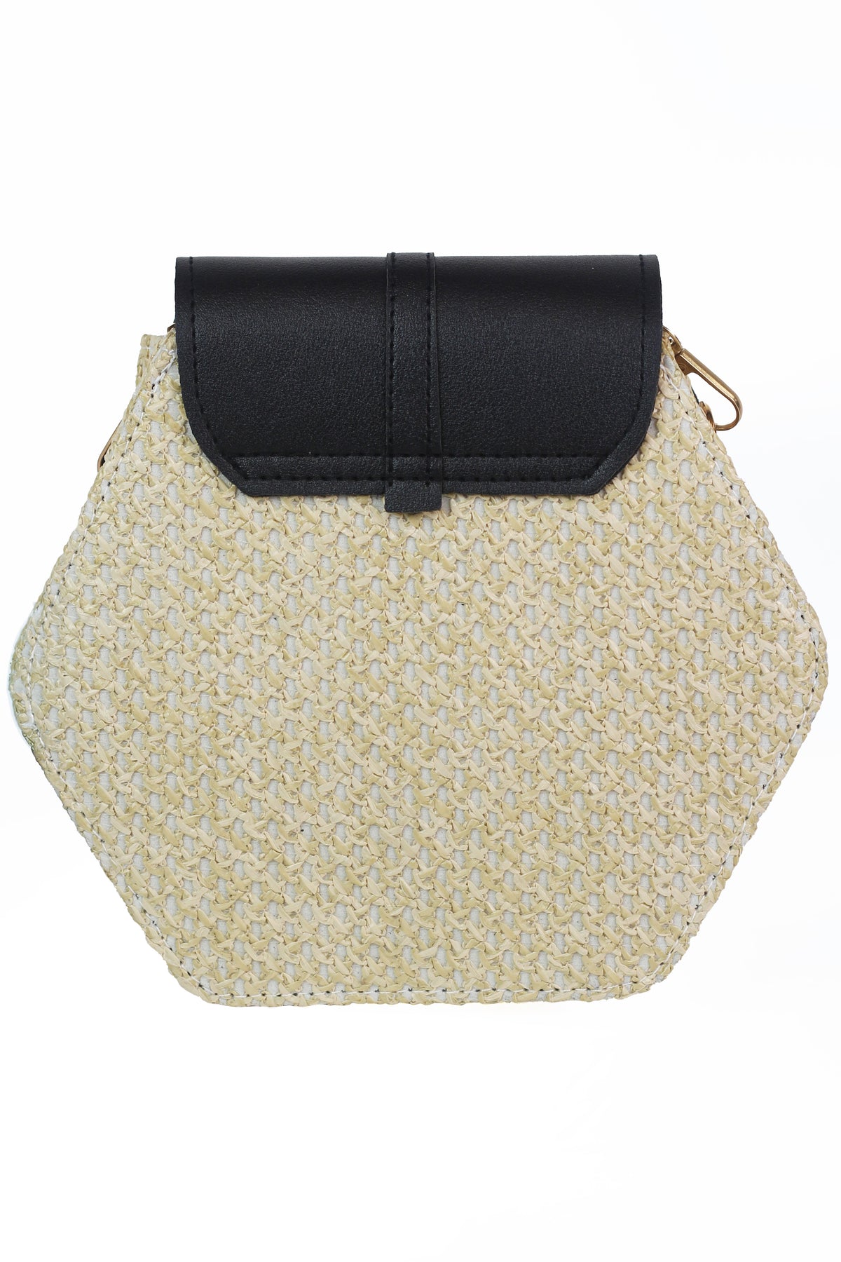 Cross Body Hexagon Straw Front Flap Tassel Handbag