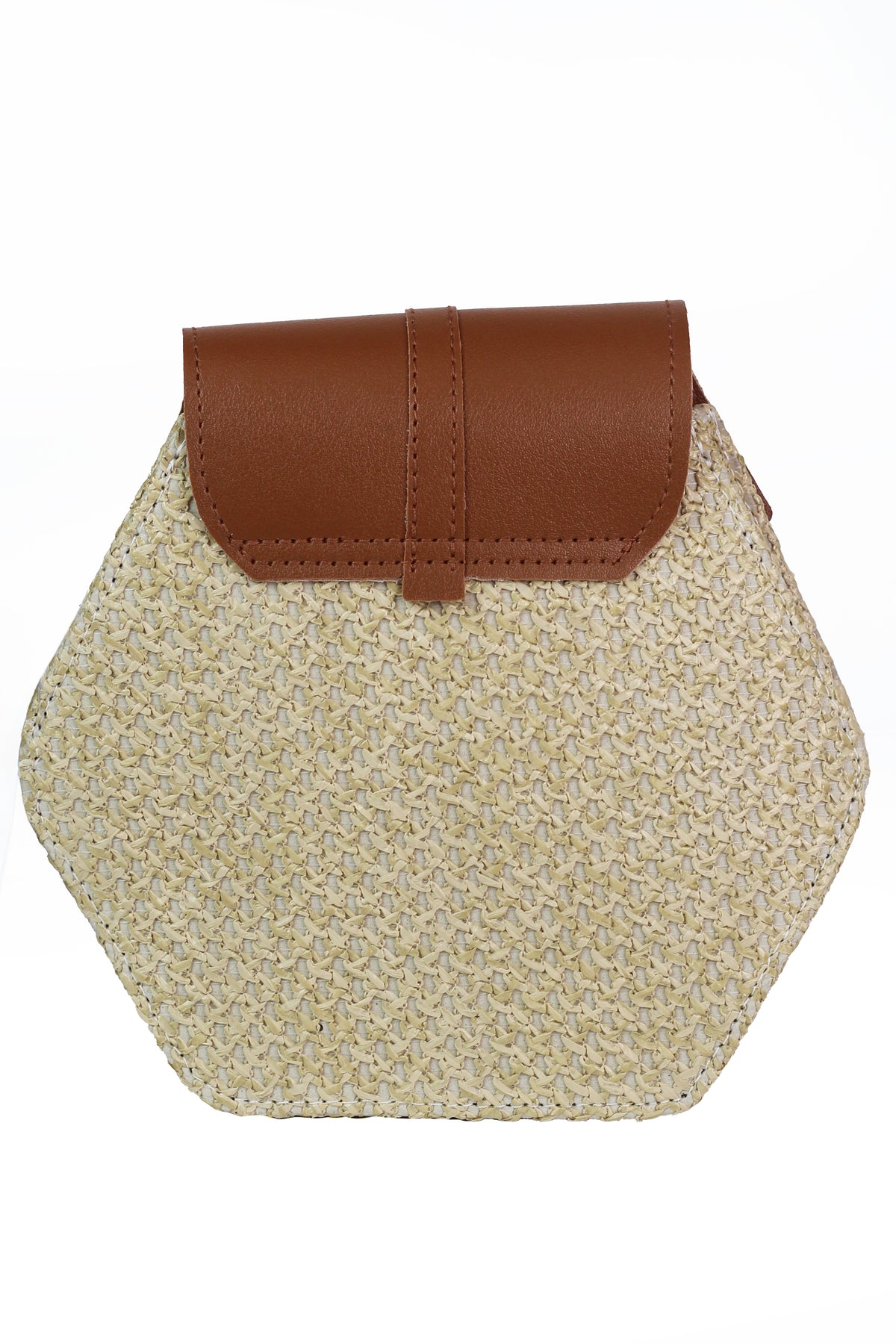 Cross Body Hexagon Straw Front Flap Tassel Handbag