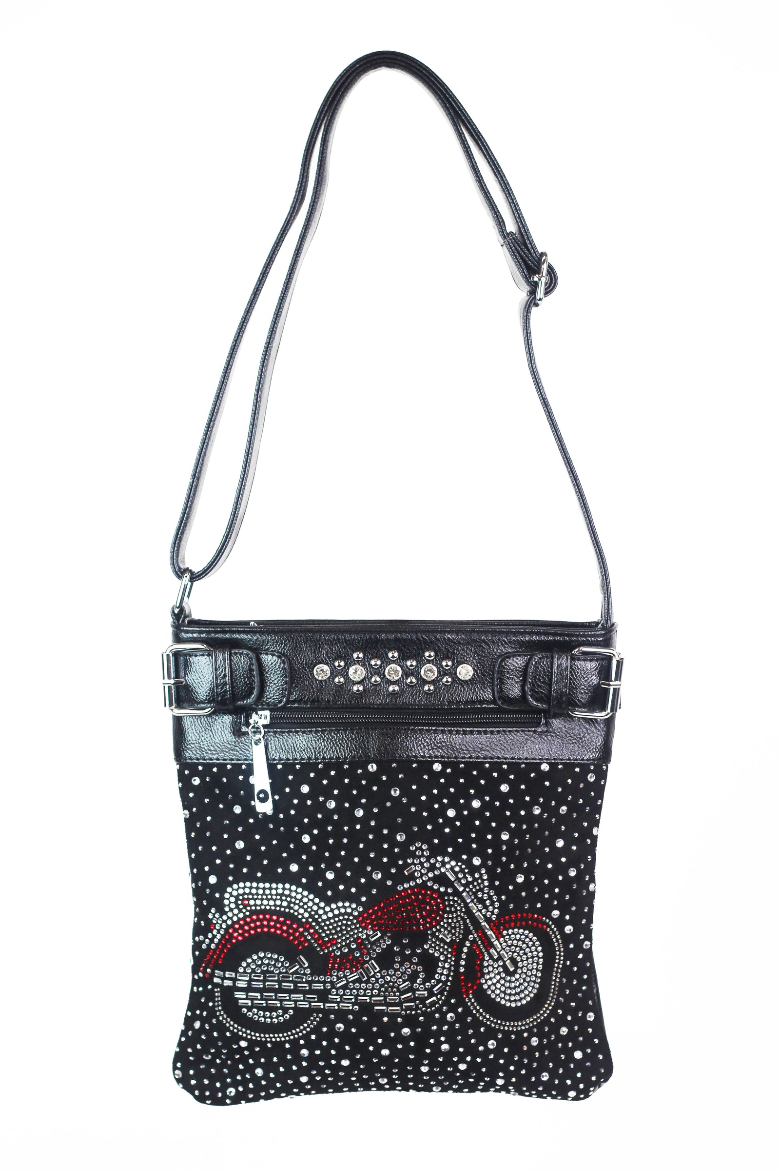Rhinestone & Stud Motorcycle Design Messenger Bag