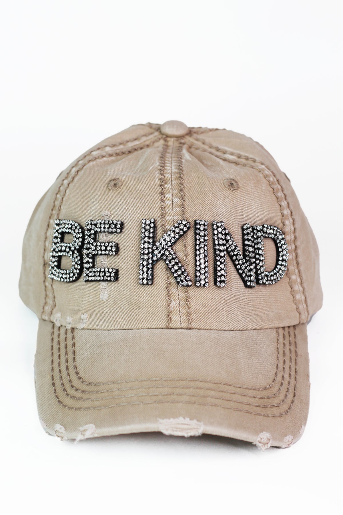 Distressed Rhinestone "BE KIND" Baseball Cap