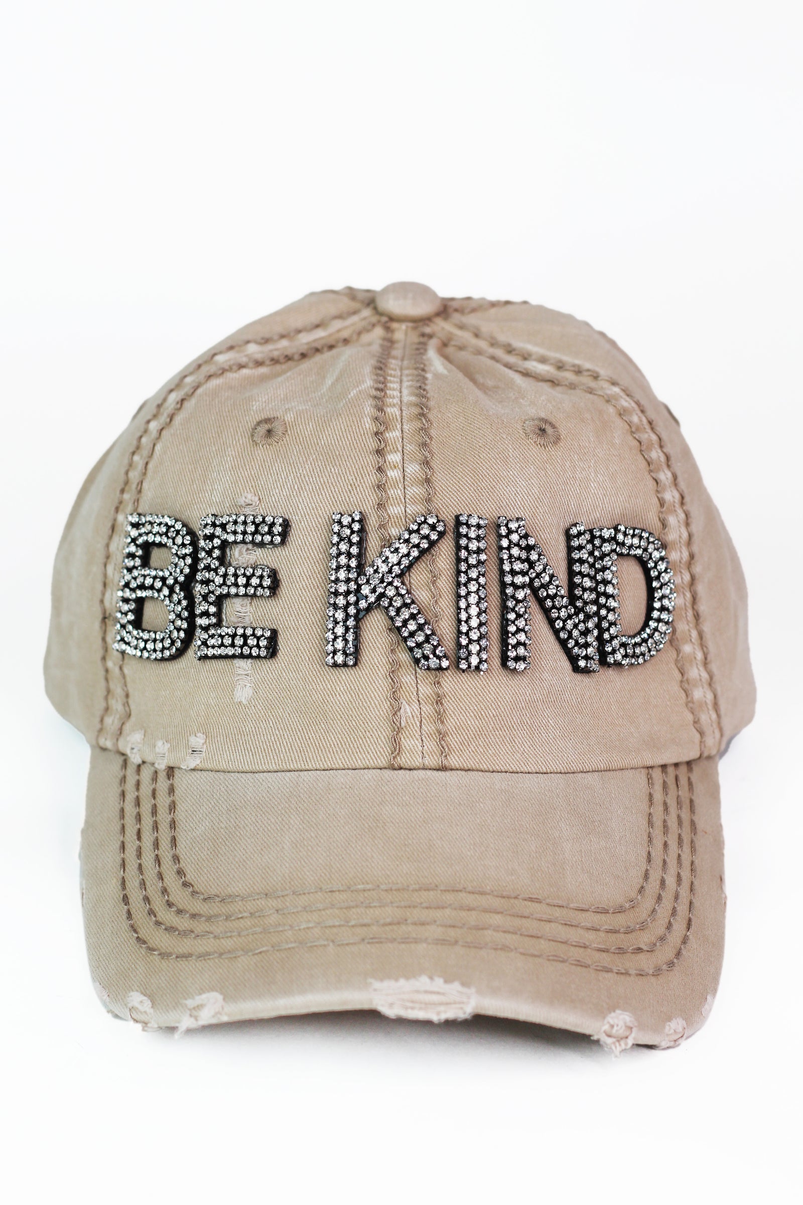 Distressed Rhinestone "BE KIND" Baseball Cap