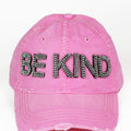 Distressed Rhinestone "BE KIND" Baseball Cap