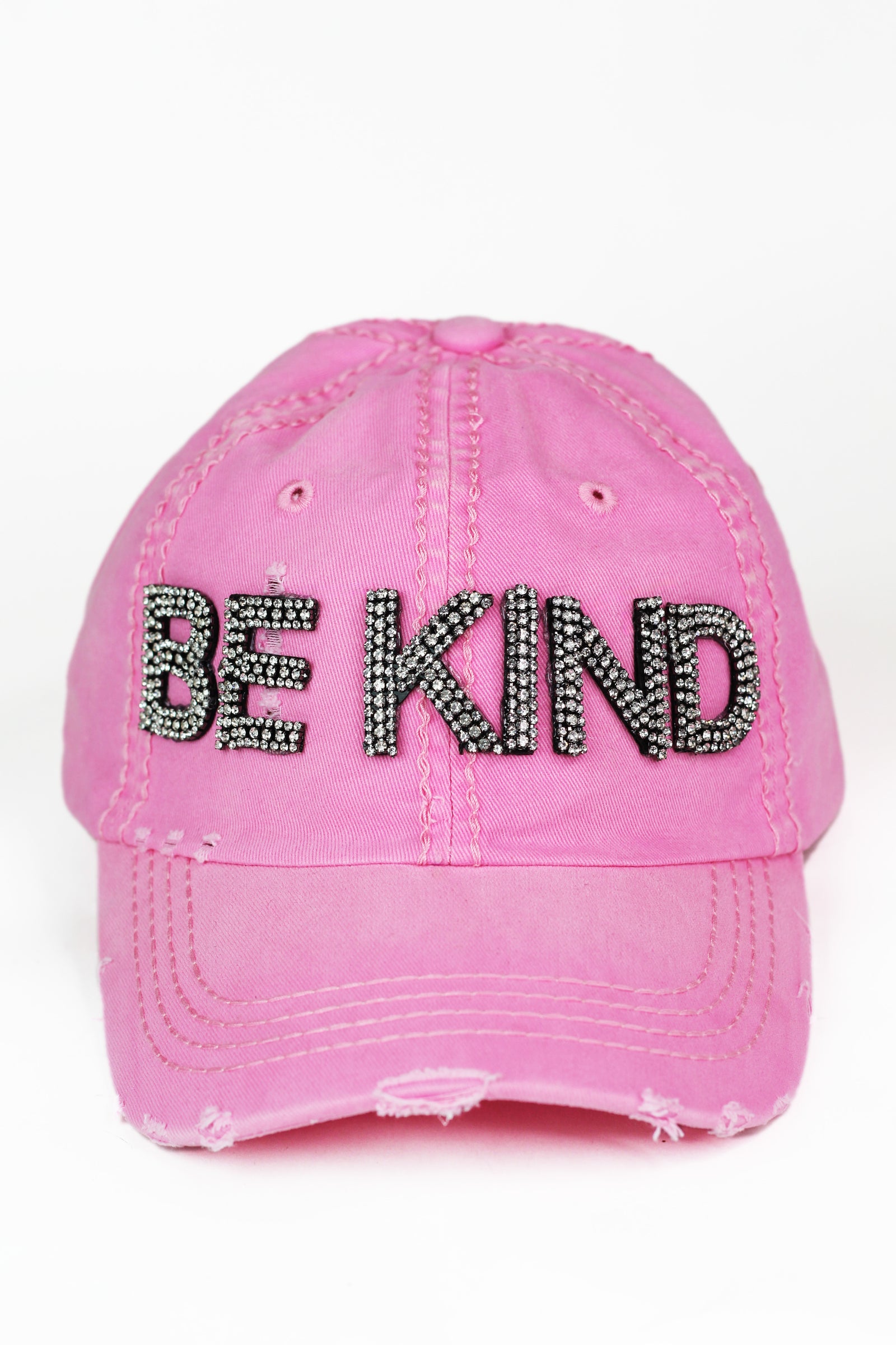 Distressed Rhinestone "BE KIND" Baseball Cap