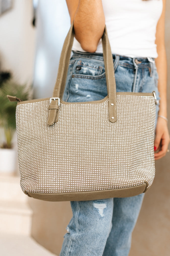 Canvas Background Rhinestone One Buckle Strap Purse