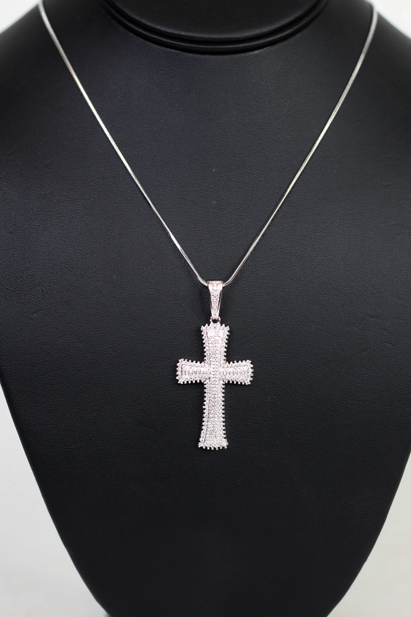 All Pave Rhinestone w/ Raised Center Cross Necklace