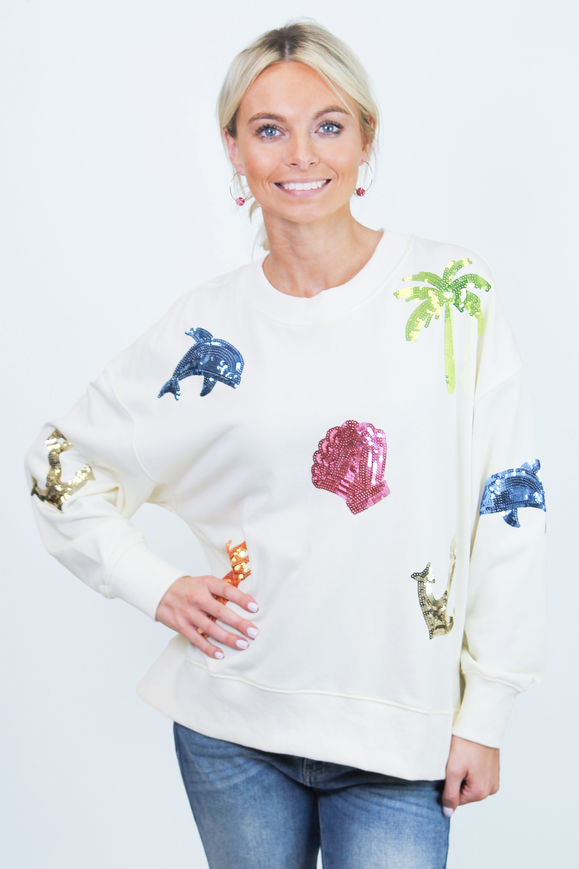 Sweatshirt w/ Summertime Sequin Embellishments