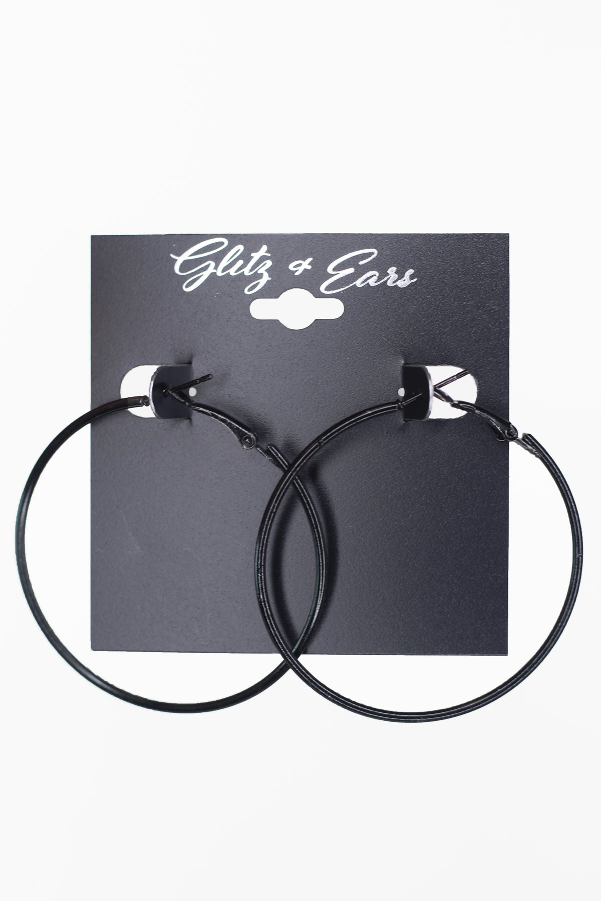 Medium Black Lever Back Hoop Earrings