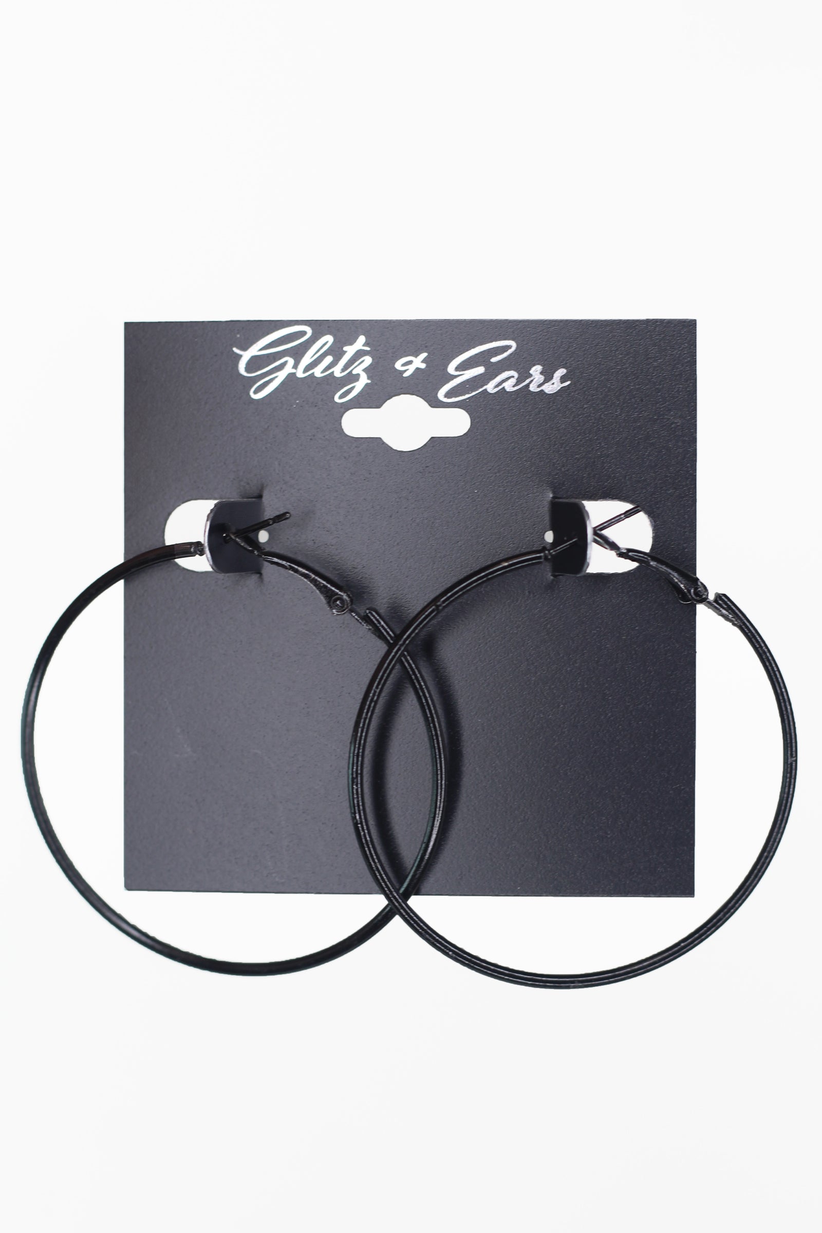 Medium Black Lever Back Hoop Earrings